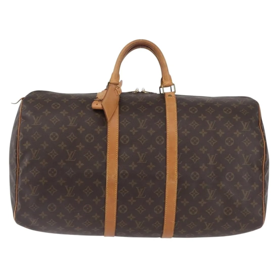 Louis Vuitton Monogram Canvas Keepall Unisex Travel Bag 55cm: Louis Vuitton Monogram Canvas Keepall Unisex Travel Bag 55cm This Louis Vuitton Keepall Bag features the iconic Monogram canvas in brown, designed as a unisex travel accessory. The bag shows signs of 