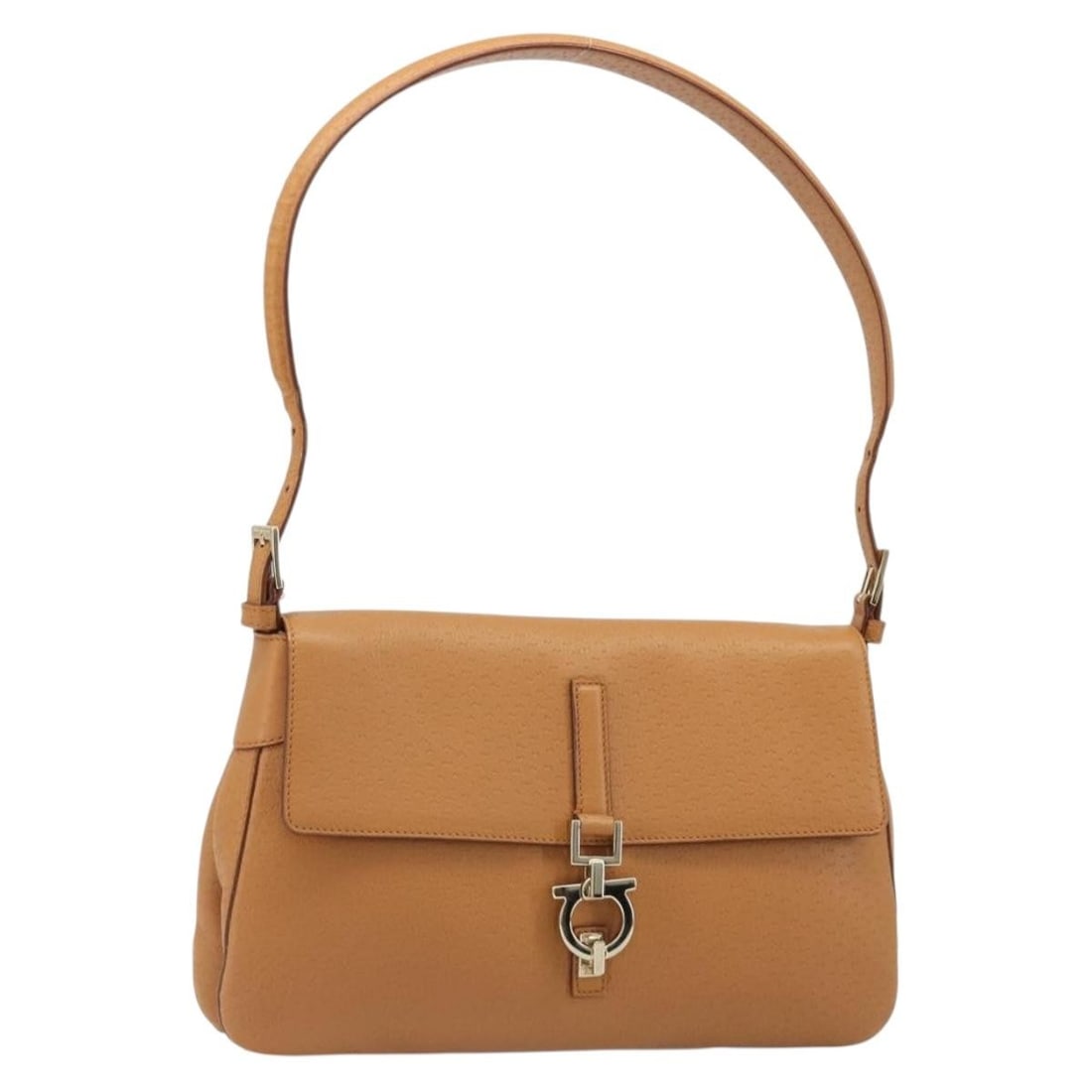 Leather shoulder bag Salvatore Ferragamo Gancini brown gold tone (1 of 18)