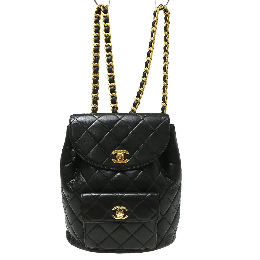 Chanel Duma Drawstring Black Leather Backpack: Chanel Duma Drawstring Black Leather Backpack The Chanel Duma Drawstring is a women's bag crafted in black leather with a quilted design. It measures 21 cm x 24 cm x 10 cm and was made in France. The 