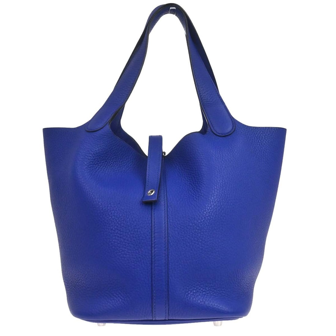 Hermes Picotin Lock 22 MM Taurillon Clemence Bleu Royal Handbag: Hermes Picotin Lock 22 MM Taurillon Clemence Bleu Royal Handbag Hermes Picotin Lock 22 MM handbag in Bleu Royal Taurillon Clemence, made in France. It features a buckle closure, double handles, a leat