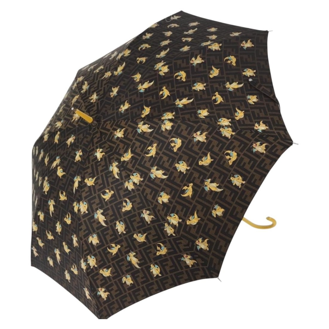 FENDI FRGMT Pokemon Dragonfly Umbrella Black Brown Zucca Canvas: FENDI FRGMT Pokemon Dragonfly Umbrella Black Brown Zucca Canvas FENDI x FRGMT x POKEMON umbrella in Zucca canvas with a black and brown colorway. Made in Italy, it comes with a dust bag and is describ