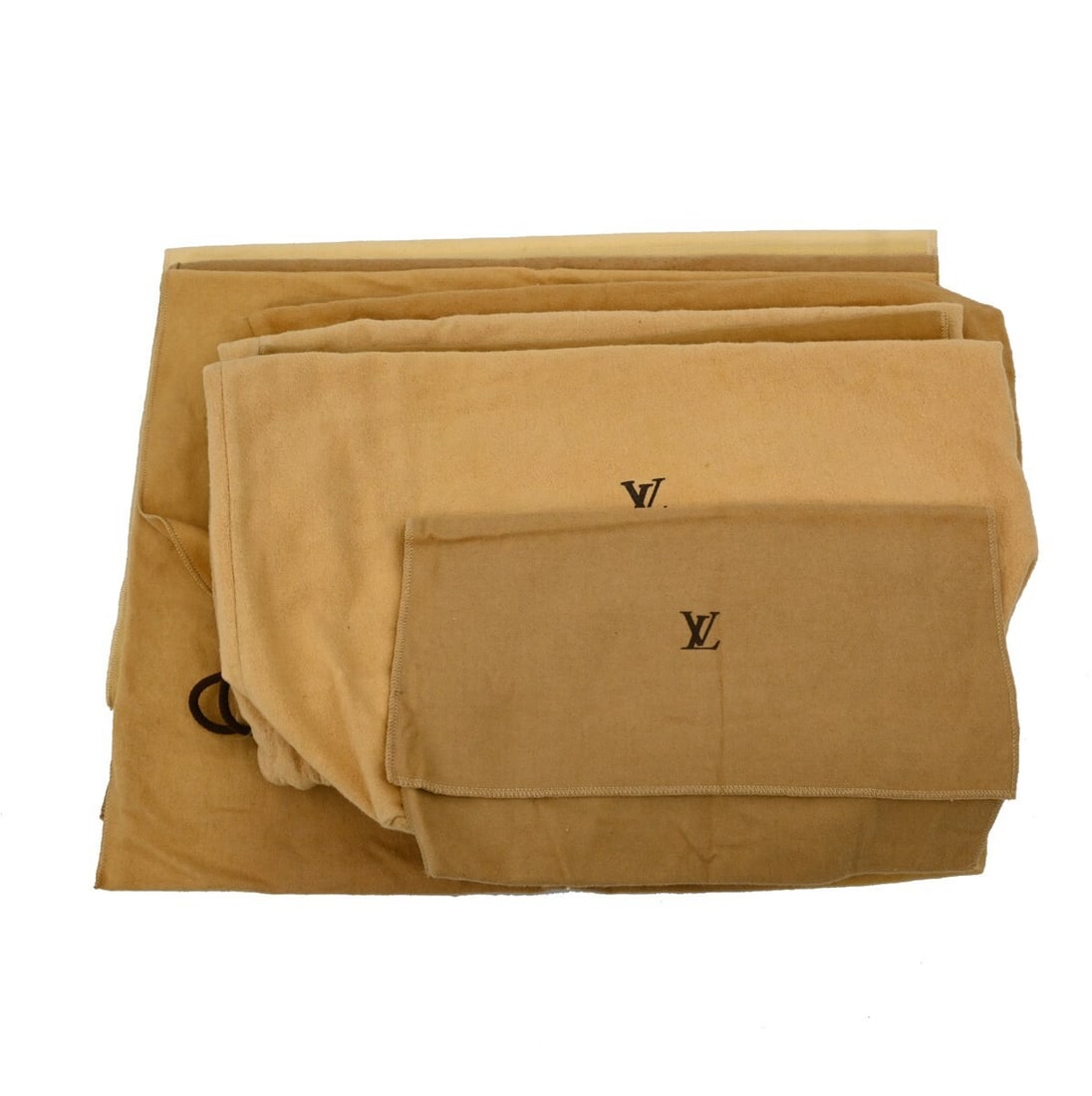 Set of 10 Louis Vuitton cotton dust bags in brown beige: Set of 10 Louis Vuitton cotton dust bags in brown beige Set of 10 authentic Louis Vuitton dust bags in brown and beige cotton. These unisex dustbags show overall signs of use with reasonable wear and 