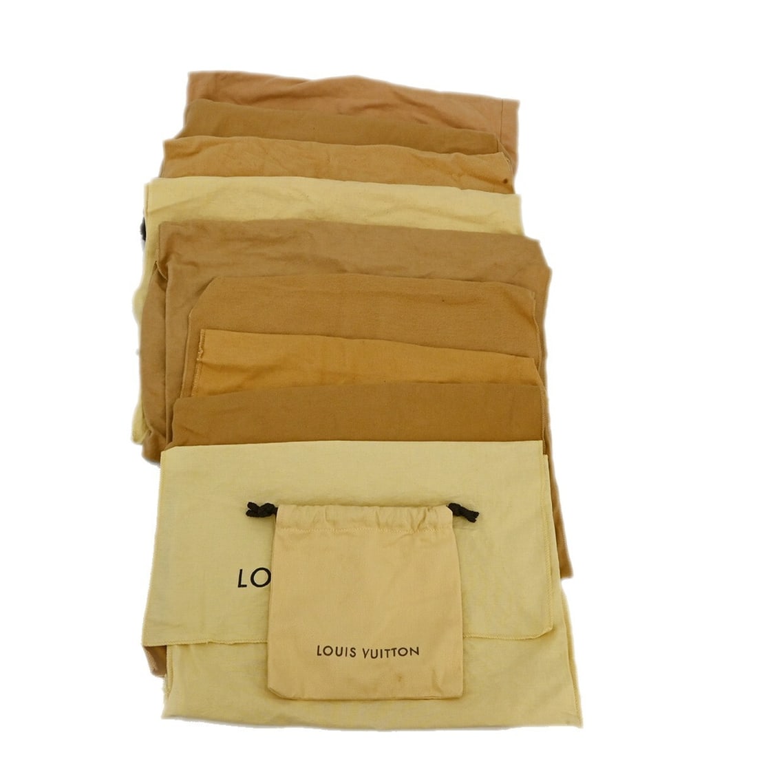 Set of 10 Louis Vuitton cotton dust bags brown beige: Set of 10 Louis Vuitton cotton dust bags brown beige Set of 10 authentic Louis Vuitton dust bags in brown and beige 100% cotton. These unisex dust bags show overall signs of use, including wear and te