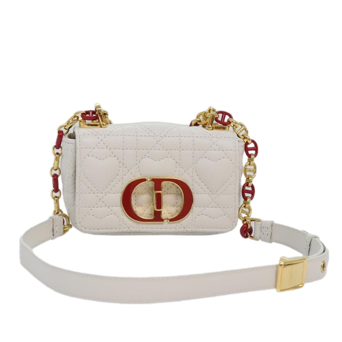 Christian Dior Dior Caro Micro Calfskin Shoulder Bag White Gold: Christian Dior Dior Caro Micro Calfskin Shoulder Bag White Gold A Christian Dior Calo Micro shoulder bag crafted in calfskin leather with a white and gold color combination. This compact shoulder bag 