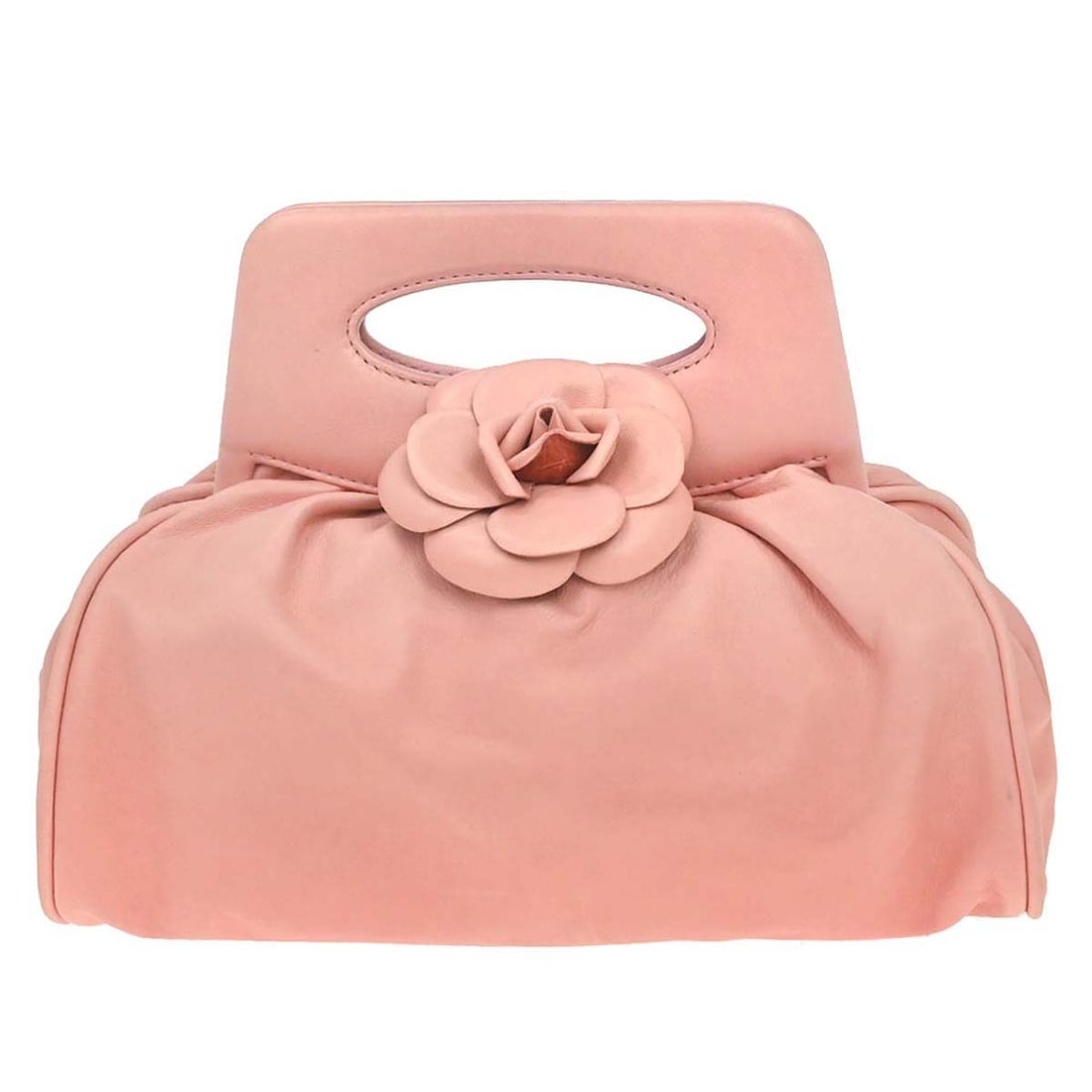 CHANEL Camellia small pink lambskin top handle bag: CHANEL Camellia small pink lambskin top handle bag Small Chanel top handle handbag in pink lambskin leather with a magnetic closure and lambskin lining. Made in France, this piece includes the serial 