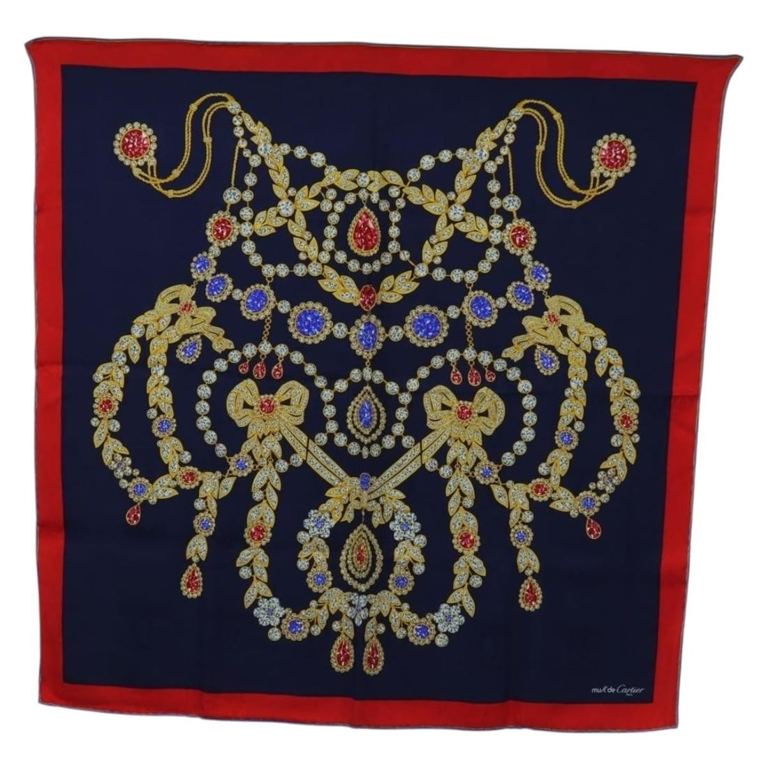 Cartier Silk Scarf Red Navy 90cm with Box Italy (1 of 15)