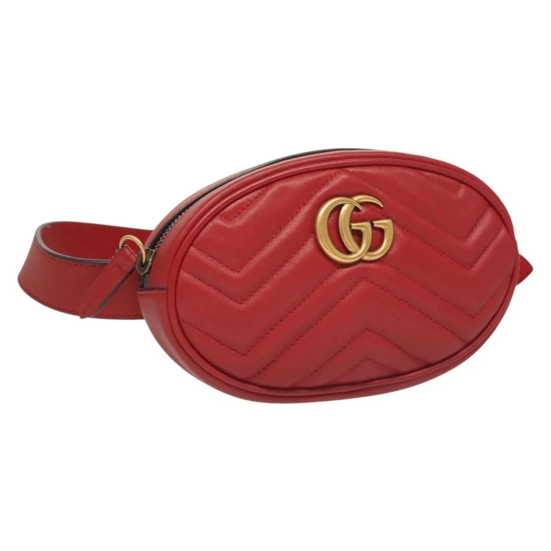 Gucci 476434 GG Marmont leather waist bag red gold: Gucci 476434 GG Marmont leather waist bag red gold Gucci GG Marmont waist bag in red leather with gold-tone hardware. Made in Italy, this bag measures approximately W18 x H11 x D4 cm (W7.1 x H4.3 x D1