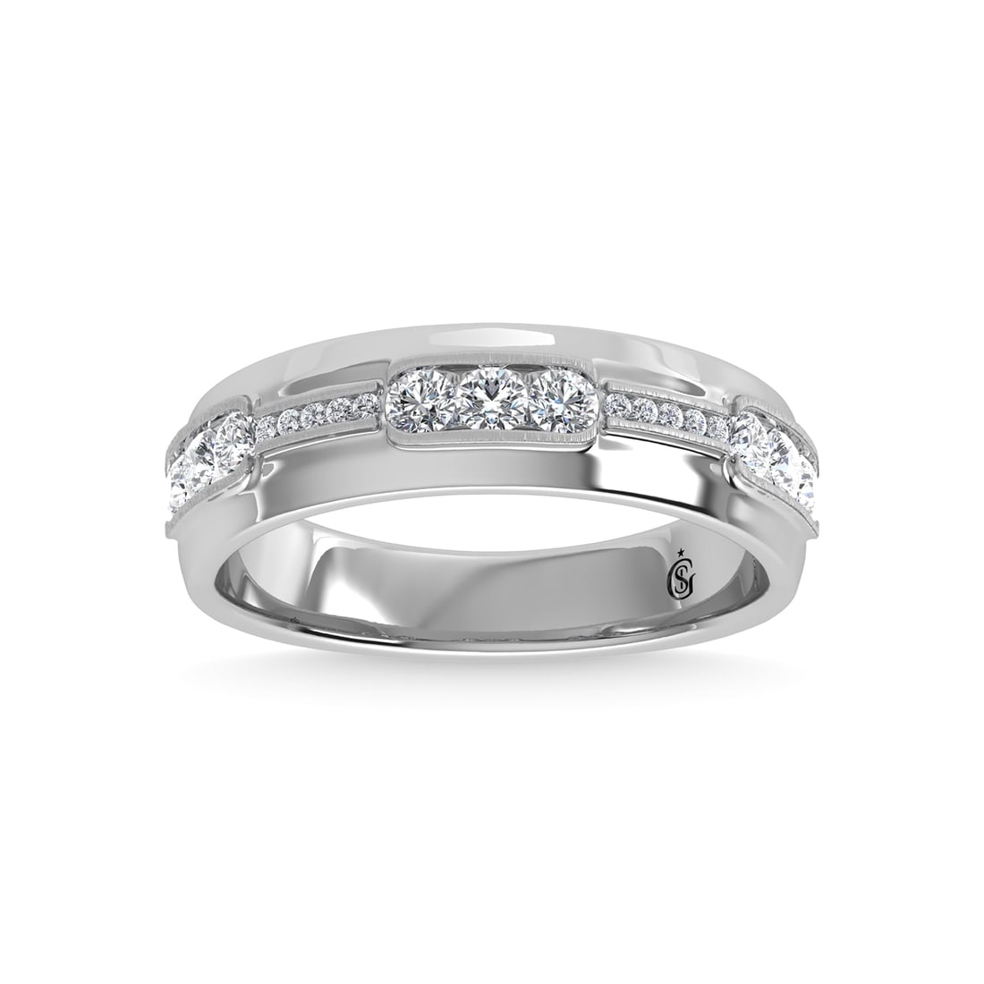 14K White Gold Diamond 5/8 Ct.Tw. Channel Set Machine Band: 14K White Gold Diamond 5/8 Ct.Tw. Channel Set Machine Band 14k White Gold Stone Color: G-h Stone Clarity: Si2 Each ring is presented in standard size 6.5. Complimentary resizing is available between s