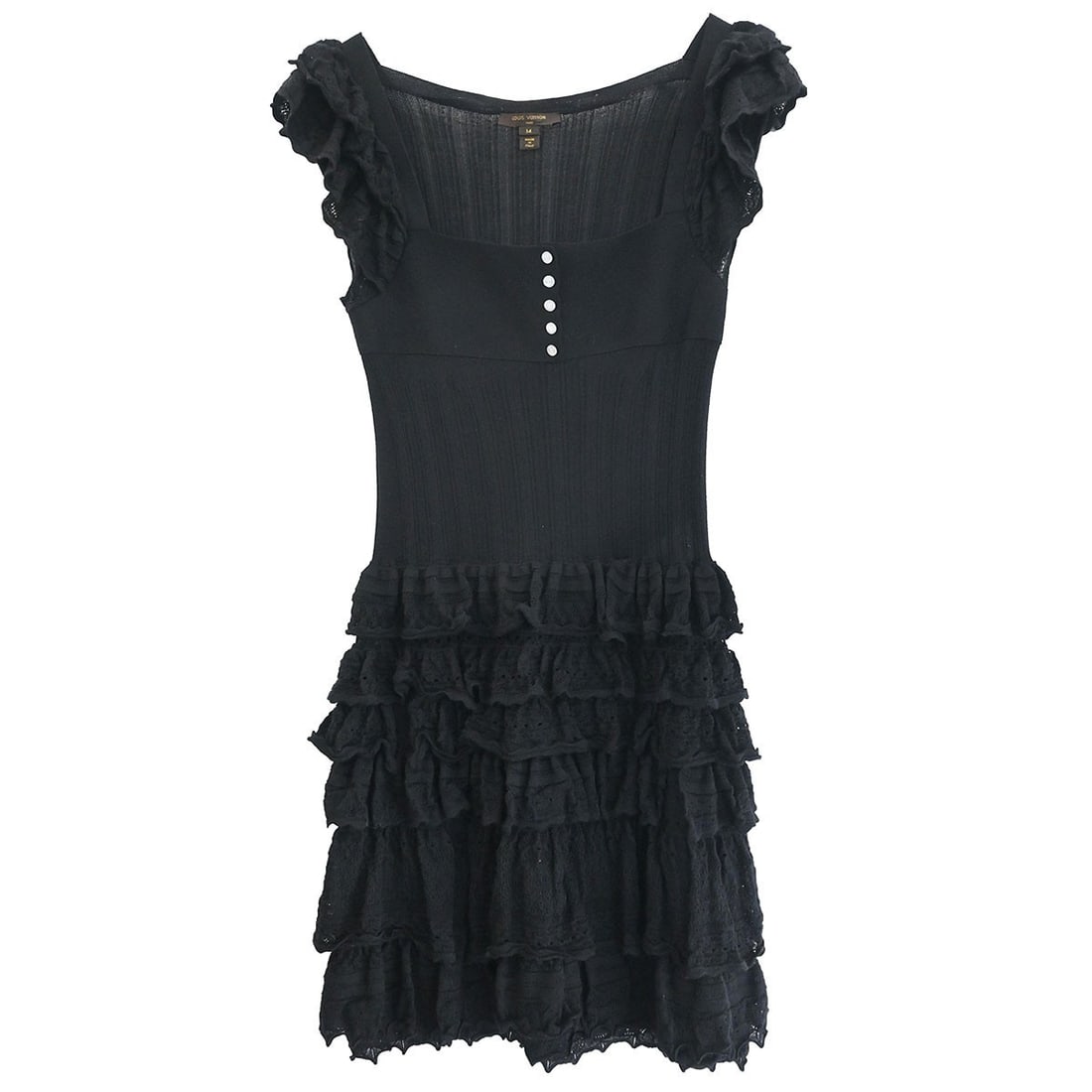 Louis Vuitton RW111A WSKD11MXP black mini dress size M: Louis Vuitton RW111A WSKD11MXP black mini dress size M Vintage Louis Vuitton short sleeve mini dress in black. This women's regular-fit dress is made in Italy from a cashmere and silk blend and featur