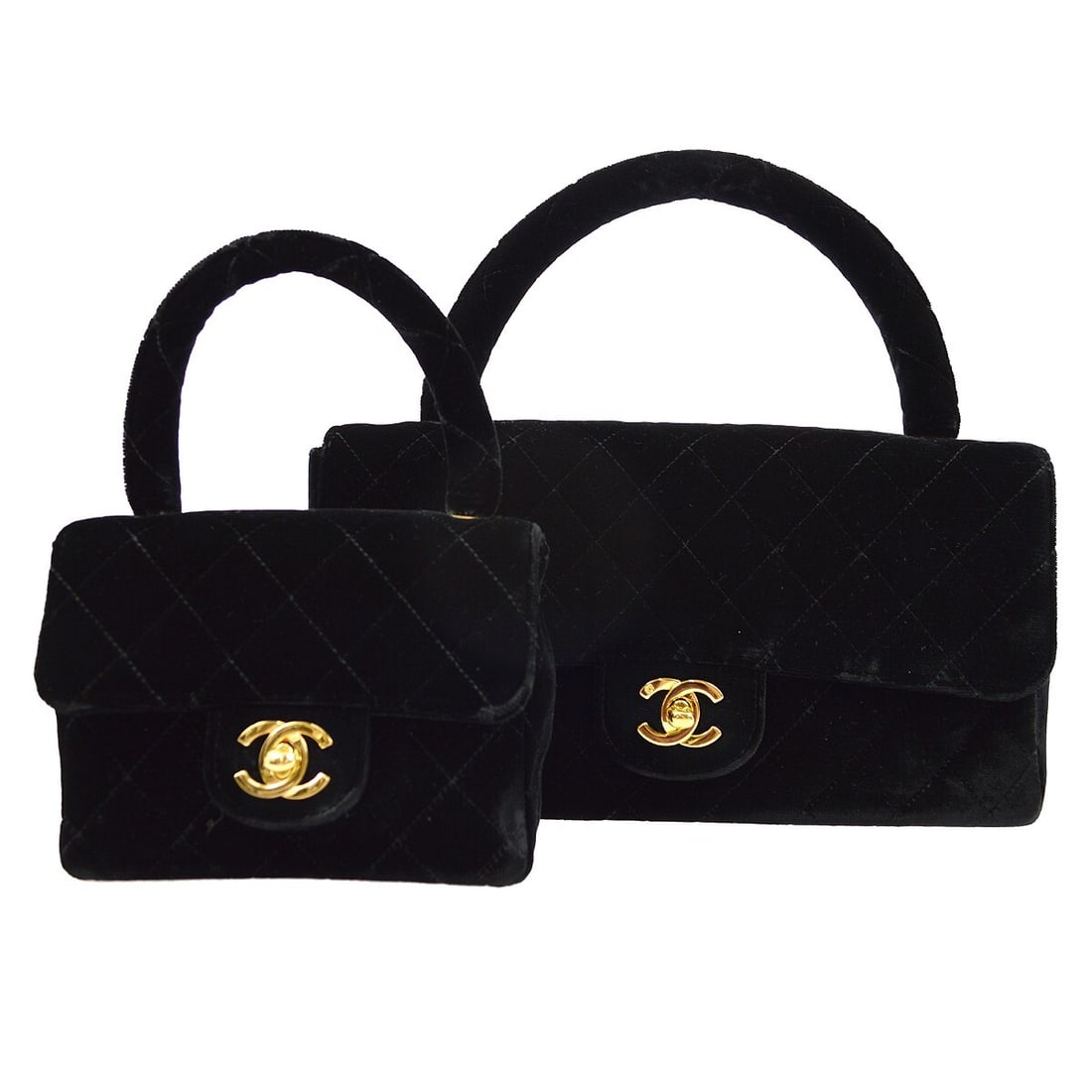 CHANEL Classic Single Flap velvet 2 bag handbag set black (1 of 10)