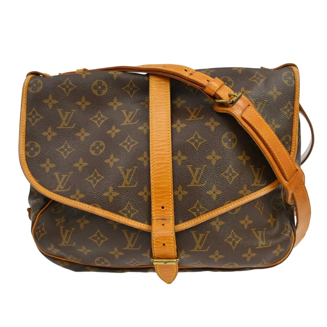 Louis Vuitton Saumur Brown Monogram Canvas Shoulder Bag: Louis Vuitton Saumur Brown Monogram Canvas Shoulder Bag This Louis Vuitton Saumur Handbag features the iconic Monogram Canvas in brown, designed for unisex use. Crafted in France, it offers a classic 