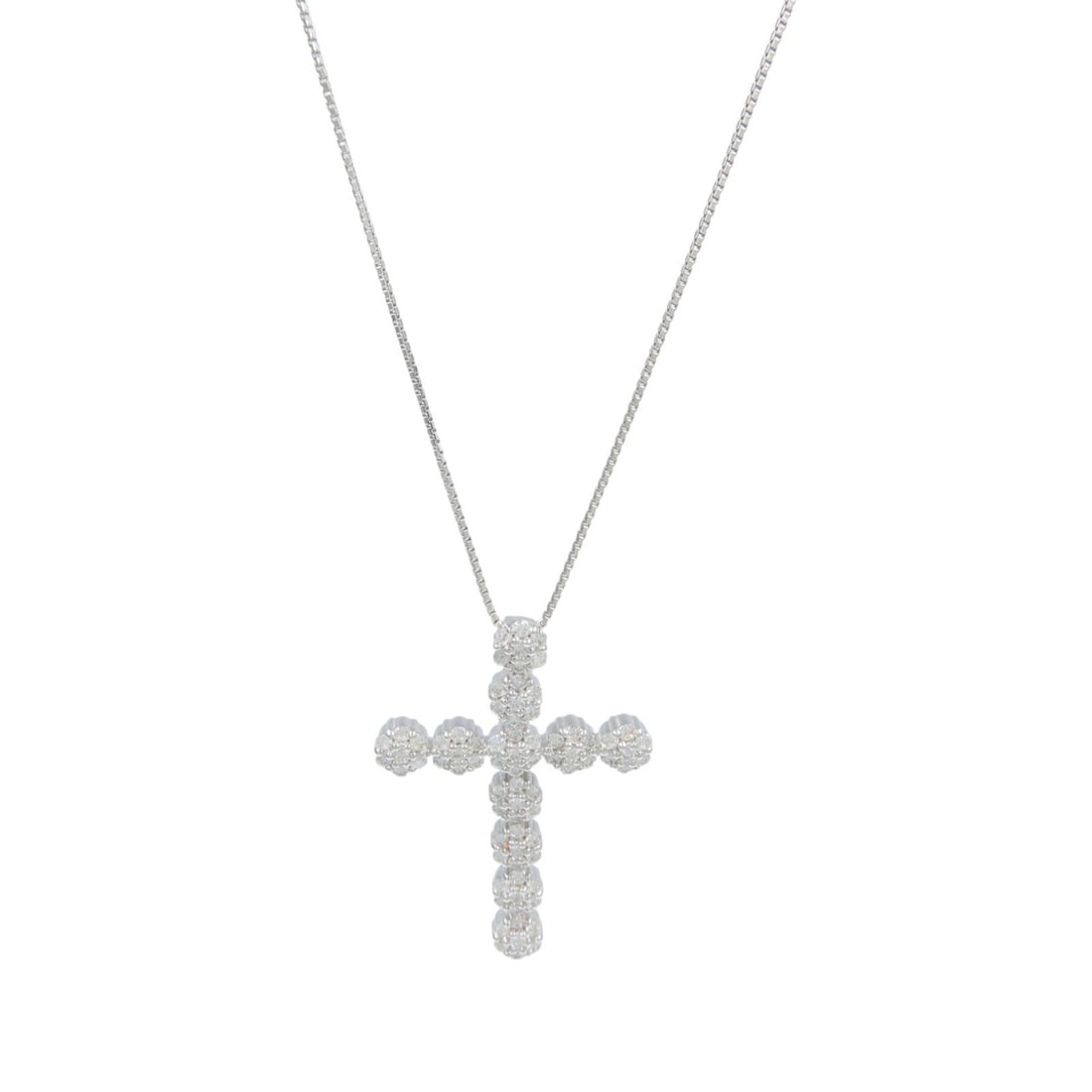 18K White Gold Diamond Necklace 1.00ct 45cm: 18K White Gold Diamond Necklace 1.00ct 45cm Diamond necklace in 18K white gold with diamond accents. The piece features a clear color presentation, a 45 cm neck rotation length, and a motif measuring 
