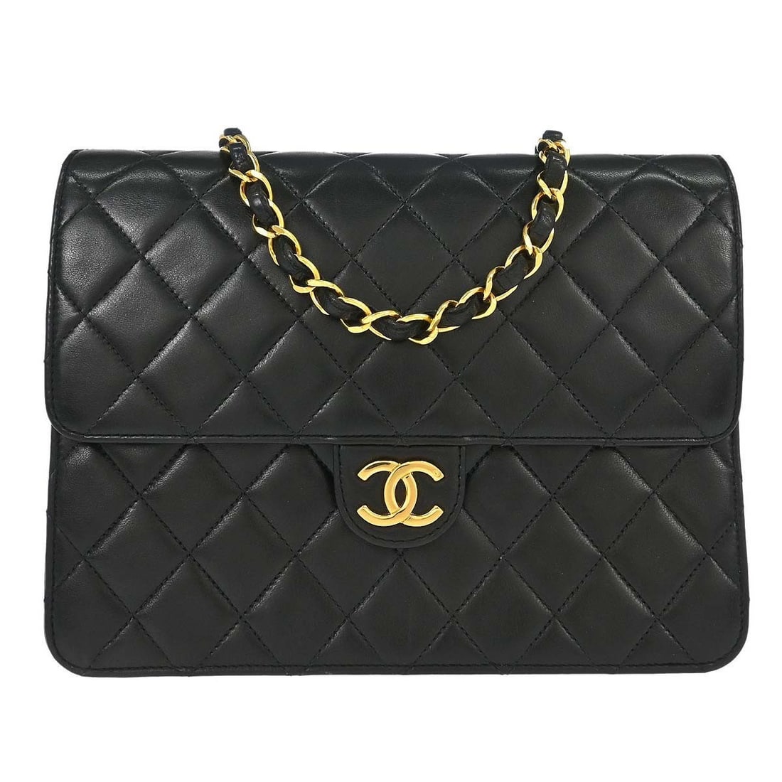 CHANEL Classic Single Flap Small Black Lambskin Shoulder Bag: CHANEL Classic Single Flap Small Black Lambskin Shoulder Bag Chanel small half flap shoulder bag in black lambskin with a pushlock turn-lock closure and shoulder strap. The bag features one interior z