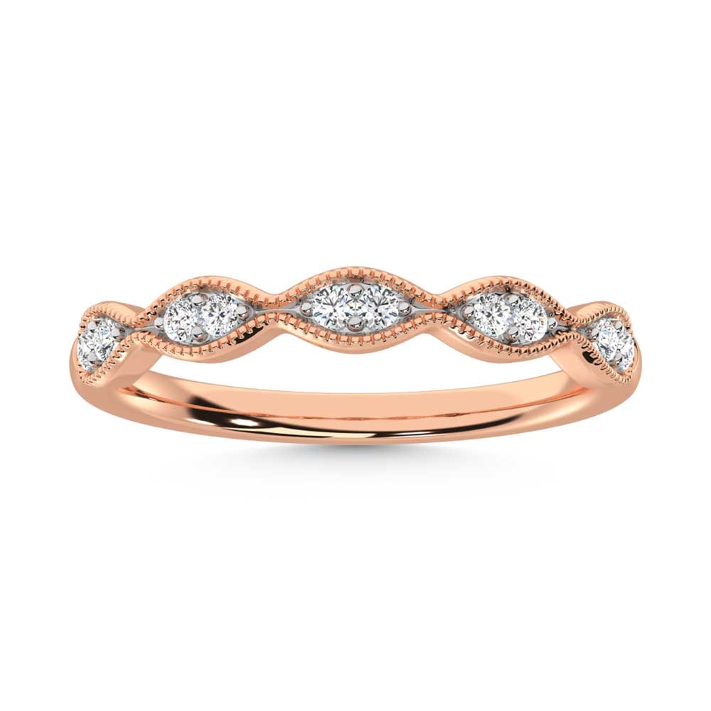 14K Rose Gold Diamond 1/6 Ct. Tw. Stackable Band: 14K Rose Gold Diamond 1/6 Ct. Tw. Stackable Band 14k Rose Gold Stone Color: G-h Stone Clarity: Si3 Each ring is presented in standard size 6.5. Complimentary resizing is available between sizes 510 (i