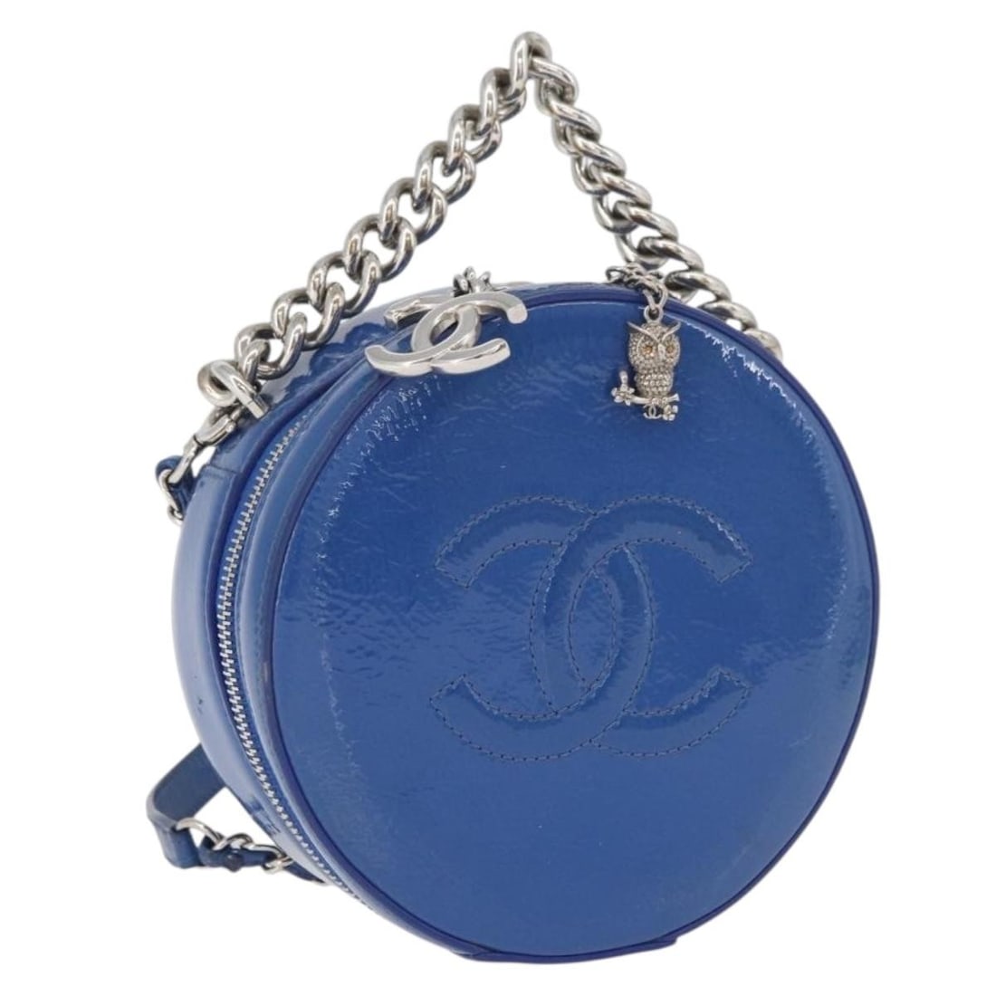 CHANEL Matelasse Patent Leather Shoulder Bag Blue Silver CC: CHANEL Matelasse Patent Leather Shoulder Bag Blue Silver CC CHANEL Matelasse Chain Shoulder Bag in blue patent leather with silver-tone accents. This women's shoulder bag was made in Italy and measure