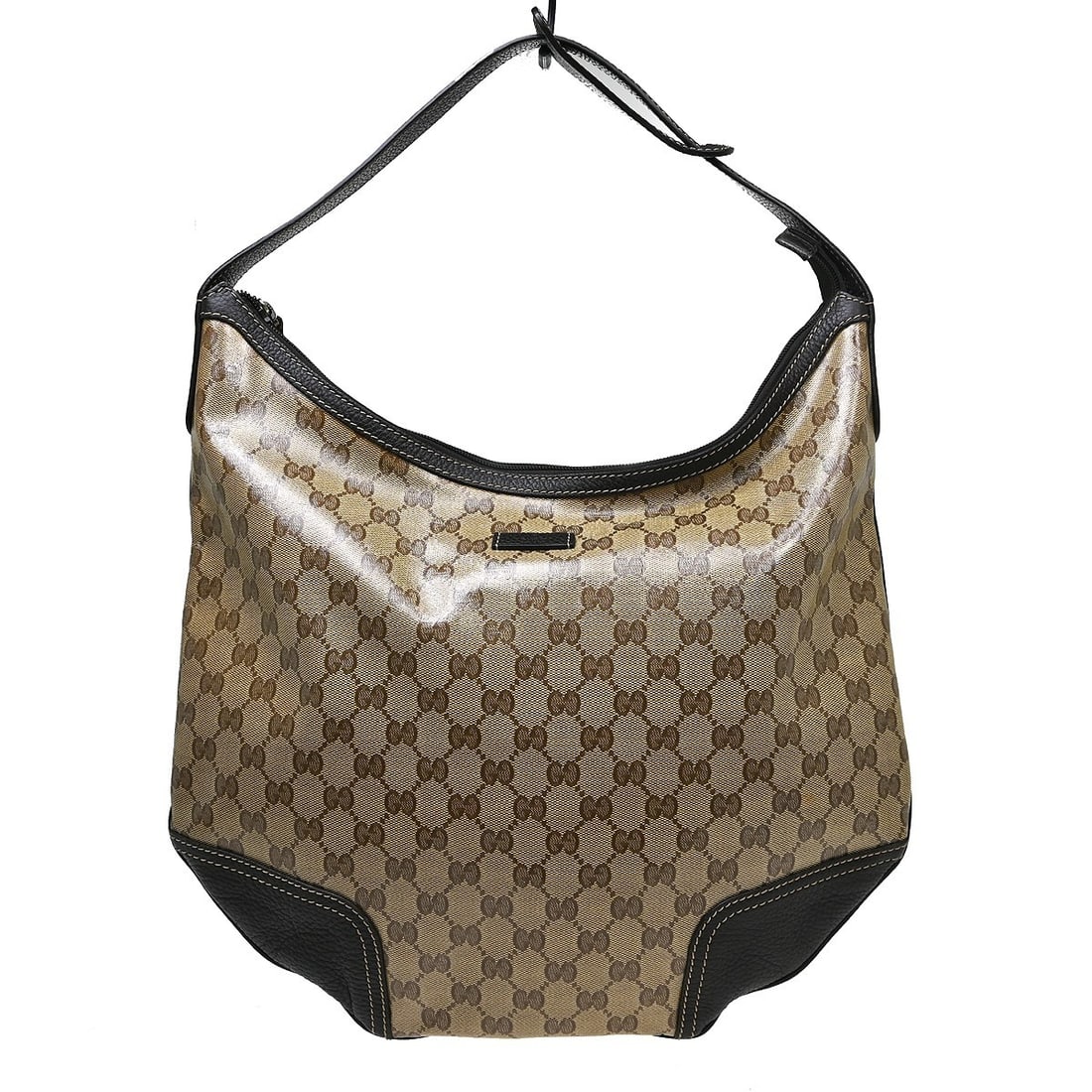 Gucci GG PVC and Leather Brown Handbag with Dust Bag: Gucci GG PVC and Leather Brown Handbag with Dust Bag Brown Gucci GG handbag in PVC and leather, made in Italy. It features one interior pocket and one interior zipper pocket, with a handle drop of 5.5