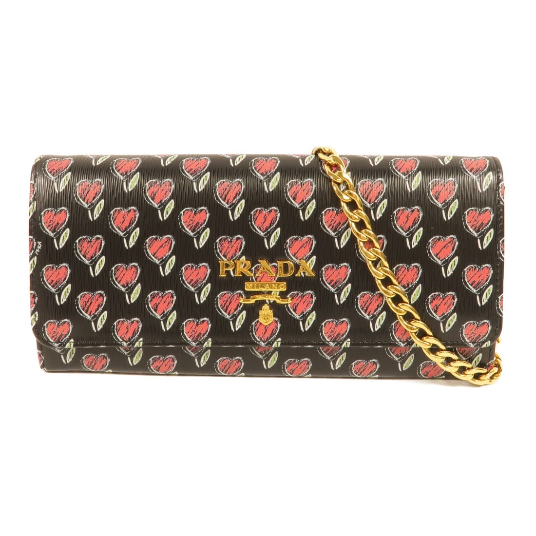 Prada 1MH132 Saffiano Calfskin Chain Shoulder Bag Black: Prada 1MH132 Saffiano Calfskin Chain Shoulder Bag Black A Prada chain shoulder bag crafted in saffiano leather/calfskin (cowhide) in black with red detailing. It features a magnetic pocket, multiple i