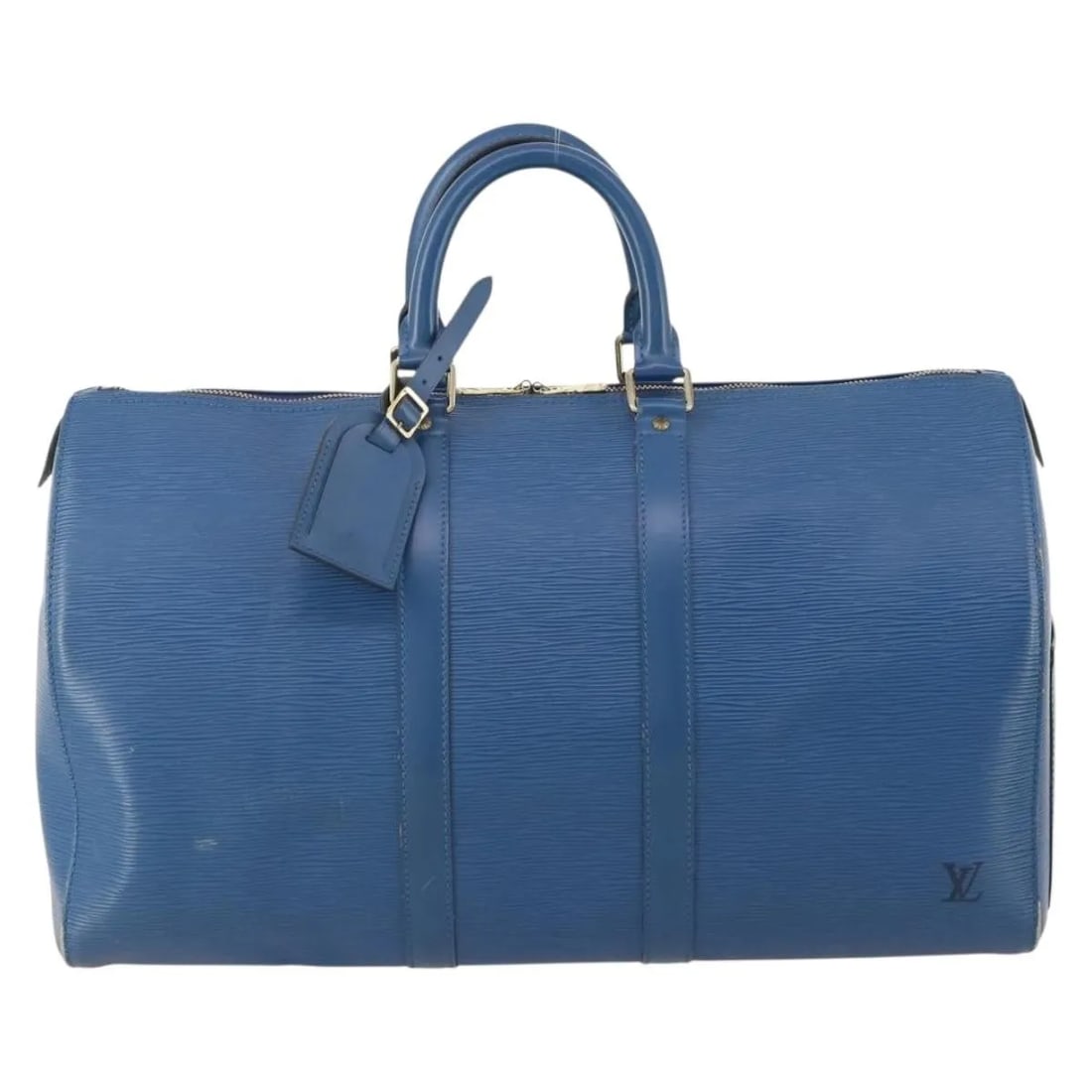Louis Vuitton Keepall Blue Epi Leather Travel Bag: Louis Vuitton Keepall Blue Epi Leather Travel Bag Louis Vuitton Keepall in blue leather with a unisex design. Made in France, this bag is presented in fair overall condition with visible wear througho