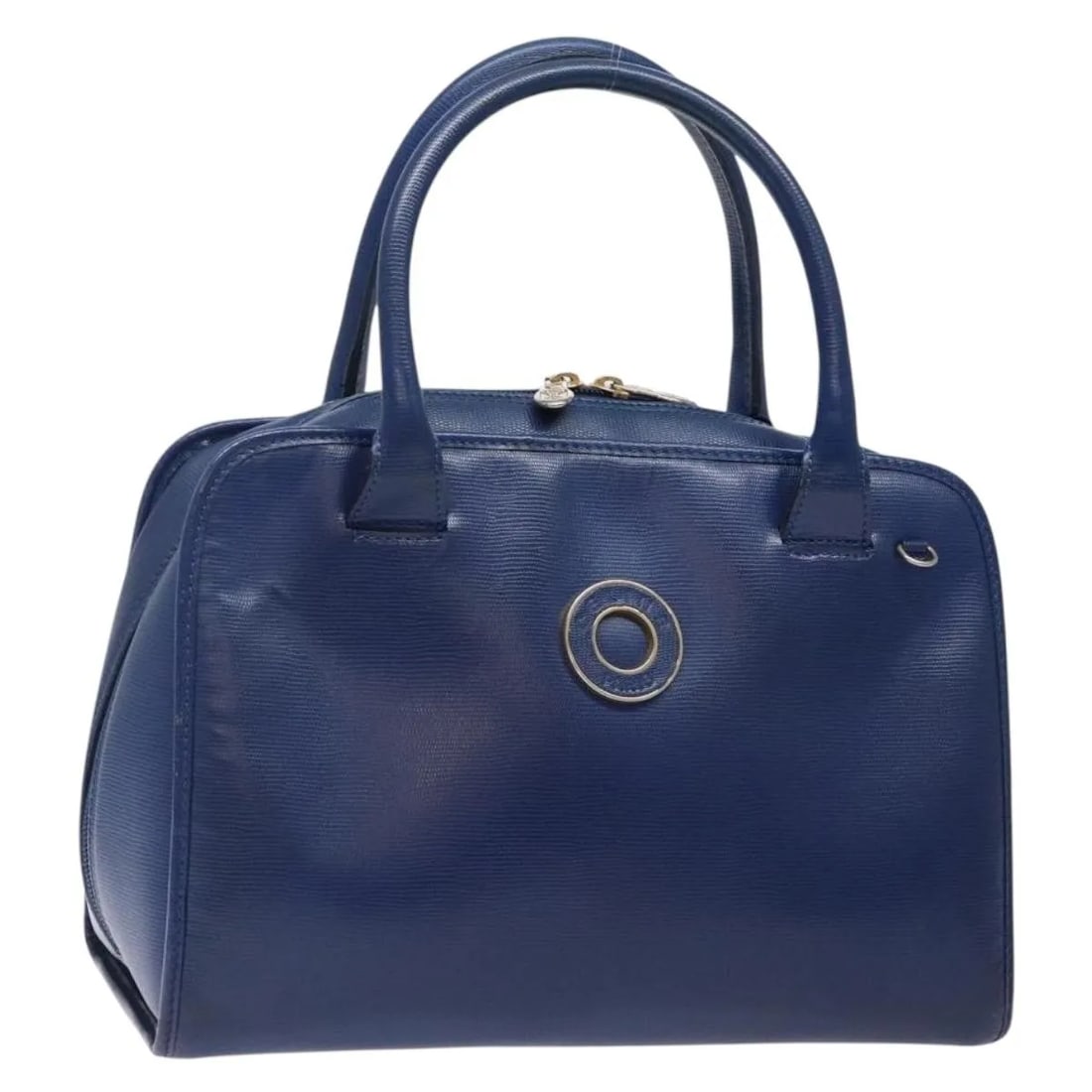 Celine Circle Logo Blue Leather Handbag Made in Italy: Celine Circle Logo Blue Leather Handbag Made in Italy This Celine Circle Logo handbag is crafted from blue leather and designed for women. It features a compact silhouette with visible signs of wear i