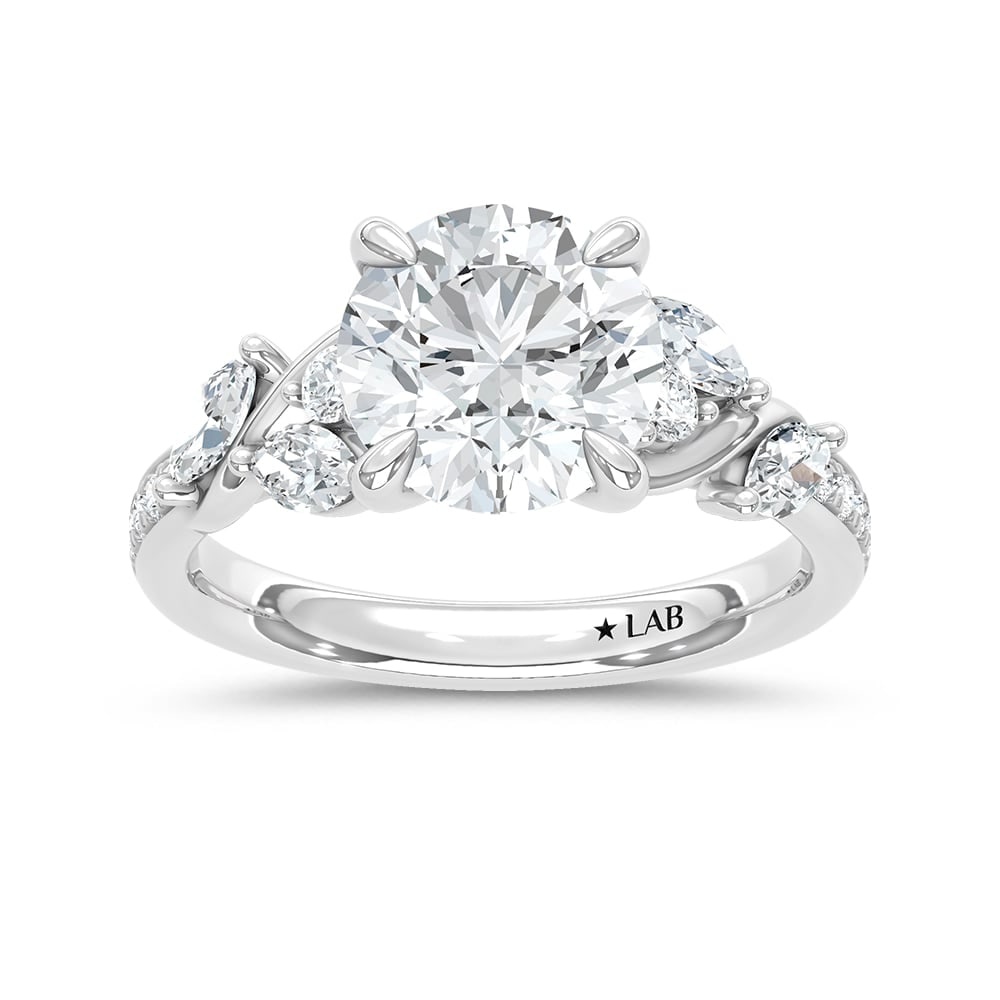 14K White Gold Lab Grown Diamond 3 Ct.Tw. Round Shape Engagement Ring (IGI Certified Center 2: 14K White Gold Lab Grown Diamond 3 Ct.Tw. Round Shape Engagement Ring (IGI Certified Center 2 1/2ct) Shine brilliantly with this exquisite 14K white gold engagement ring, featuring a stunning 3-carat 