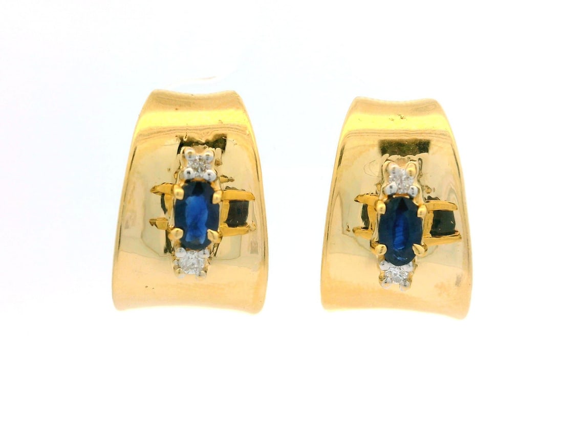 14k Yellow Gold Sapphire Diamond Dangle Cuff Earrings: 14k Yellow Gold Sapphire Diamond Dangle Cuff Earrings These elegant dangle/drop earrings are crafted from solid 14k yellow gold, showcasing a stunning combination of natural genuine sapphires and diam