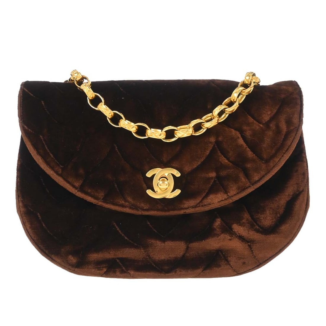 Chanel Mini Crossbody Bag in Brown Velvet with Chain Strap (1 of 18)