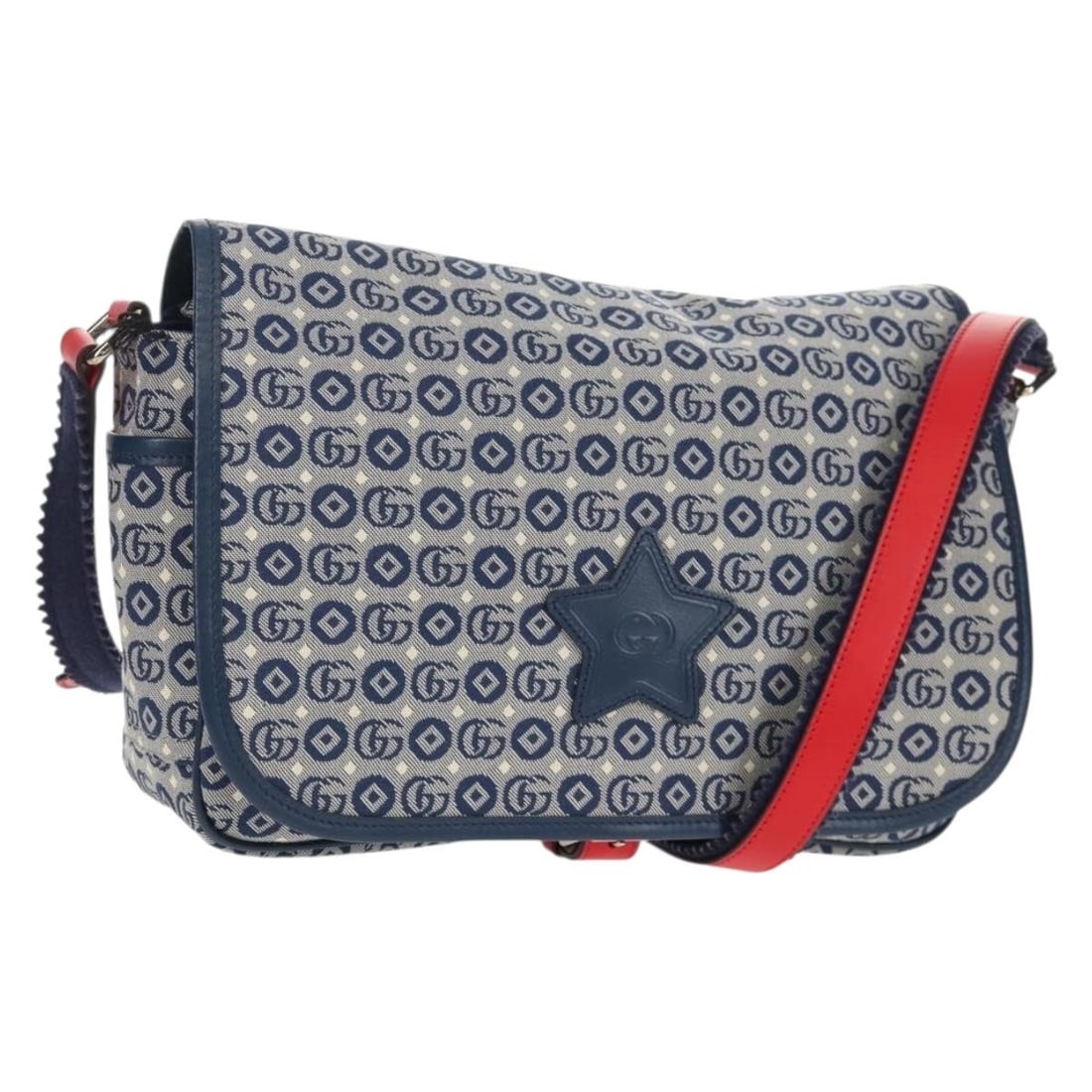 Gucci 664143 Blue Silver PVC Leather Shoulder Bag with Dust Bag: Gucci 664143 Blue Silver PVC Leather Shoulder Bag with Dust Bag Gucci shoulder bag in blue and silver PVC leather, made in Italy. It comes with a dust bag and instruction manual card. The bag is descr