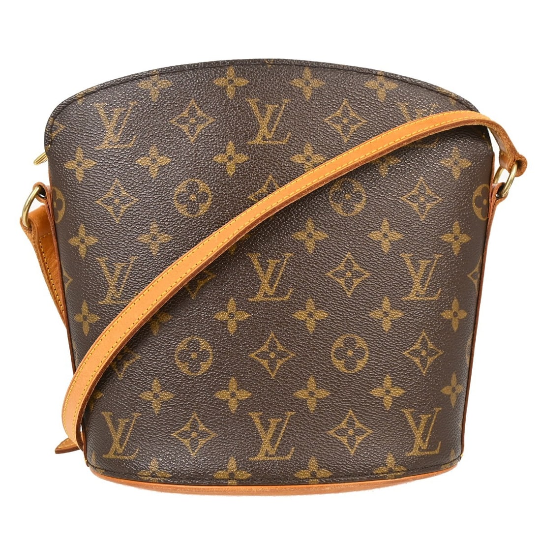 Louis Vuitton Drouot Monogram Canvas Crossbody Shoulder Bag M51290: Louis Vuitton Drouot Monogram Canvas Crossbody Shoulder Bag M51290 Vintage Louis Vuitton Drouot shoulder bag in brown Monogram canvas with leather trim and an adjustable leather strap. This zip-top ba