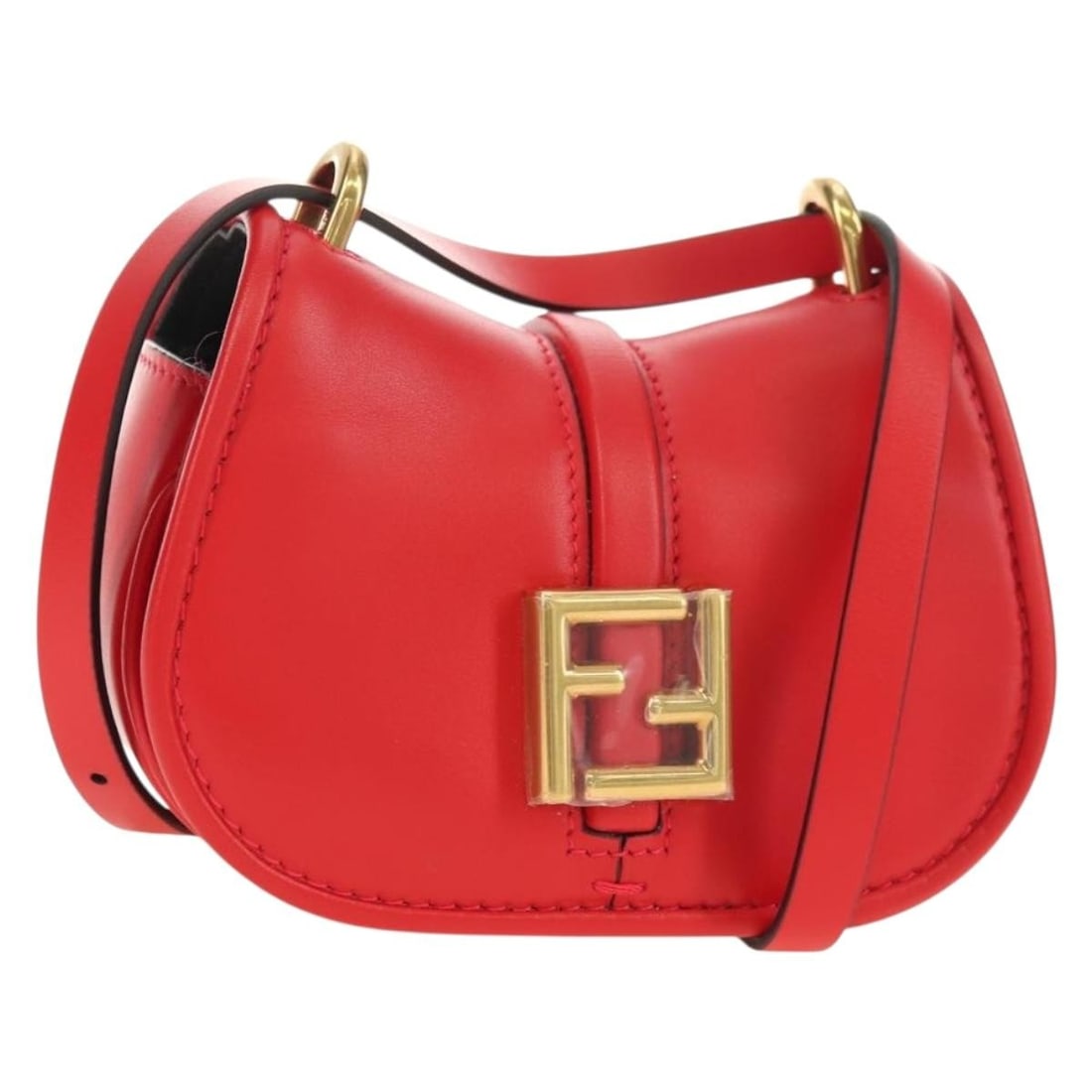 Fendi C'mon red leather small shoulder bag with dust bag: Fendi C'mon red leather small shoulder bag with dust bag Fendi C'mon small shoulder bag in red leather with gold-tone details. It includes a dust bag and was made in Italy. The bag is described as bei