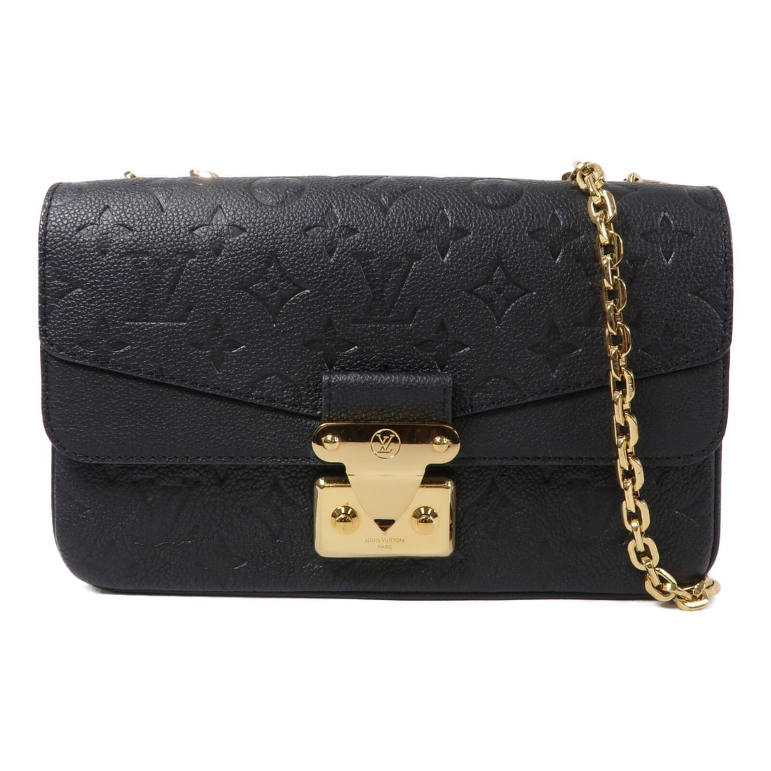 Louis Vuitton Marceau M46200 chain shoulder bag black calfskin: Louis Vuitton Marceau M46200 chain shoulder bag black calfskin A Louis Vuitton Marceau Chain Shoulder Bag in Monogram Empreinte Black, model M46200, made from calfskin (cowhide). It features a flap cl