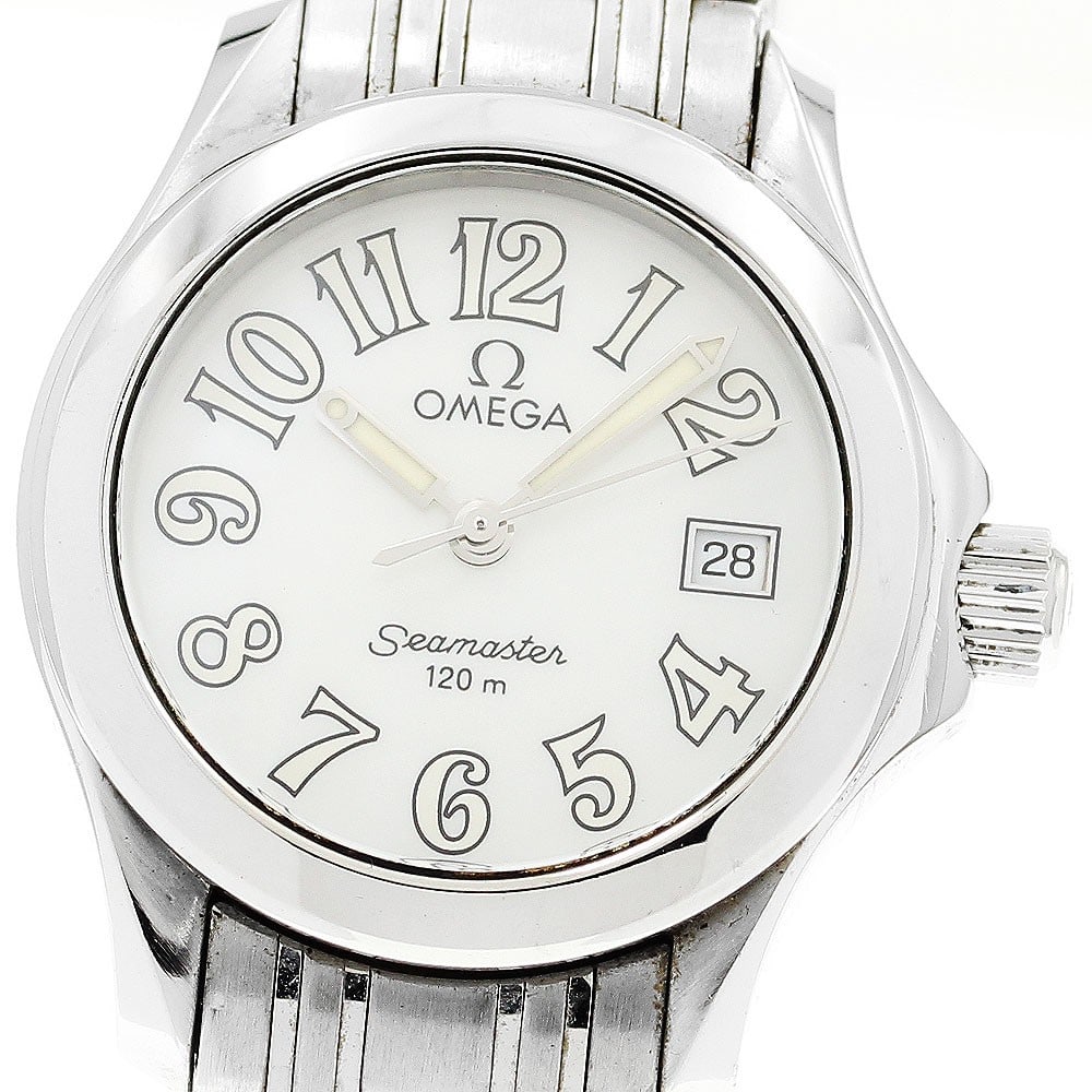 Omega Seamaster 120 Quartz Women's Date Watch 2581.70: Omega Seamaster 120 Quartz Women's Date Watch 2581.70 This OMEGA Seamaster 120 Date Quartz ladies wristwatch features a stainless steel case and bracelet, complemented by a white mother-of-pearl dial.