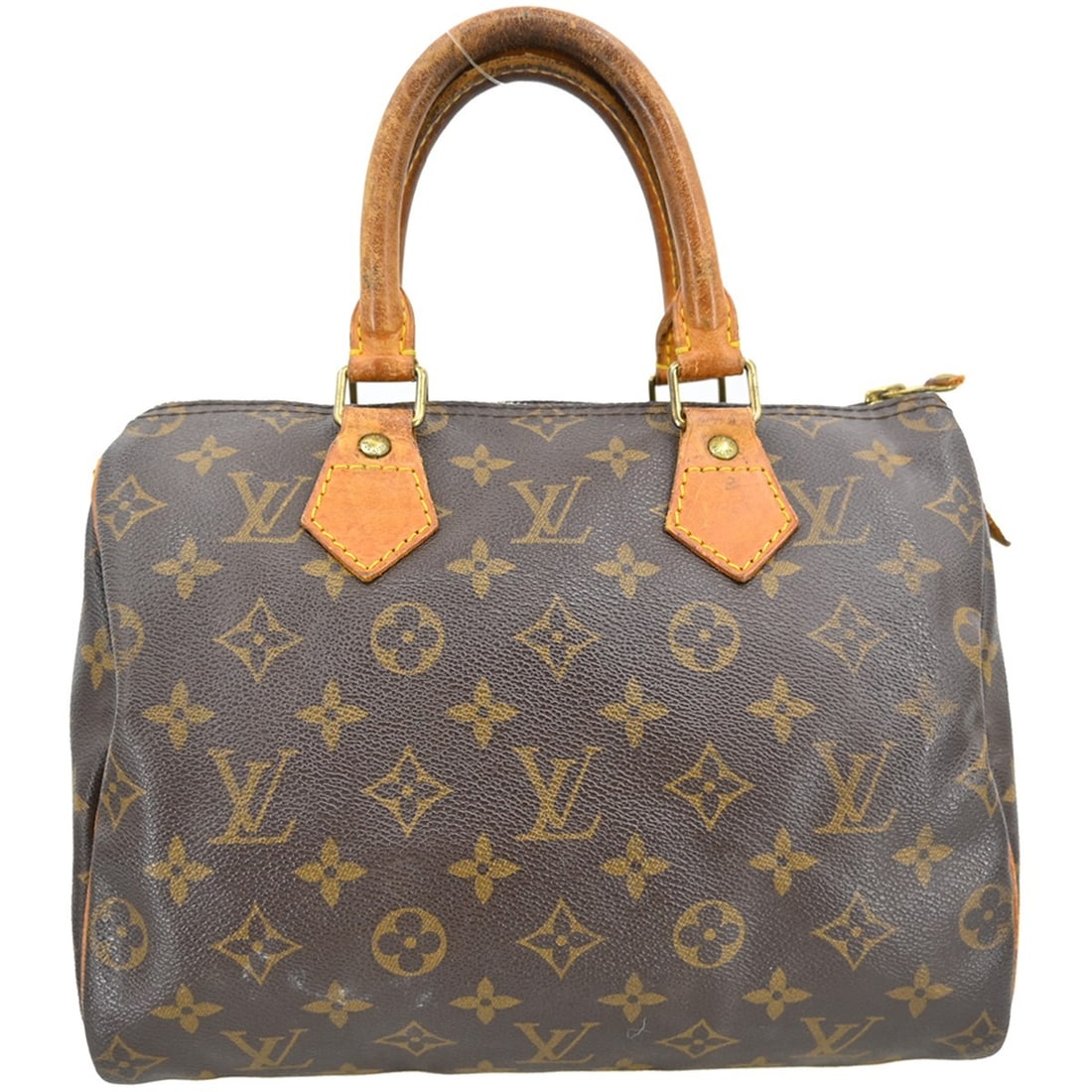 Louis Vuitton Speedy 25 Monogram Canvas Top Zip Satchel M41528: Louis Vuitton Speedy 25 Monogram Canvas Top Zip Satchel M41528 Vintage Louis Vuitton Speedy 25 handbag in brown Monogram canvas with leather trim and double handles. This women's duffle-style bag feat