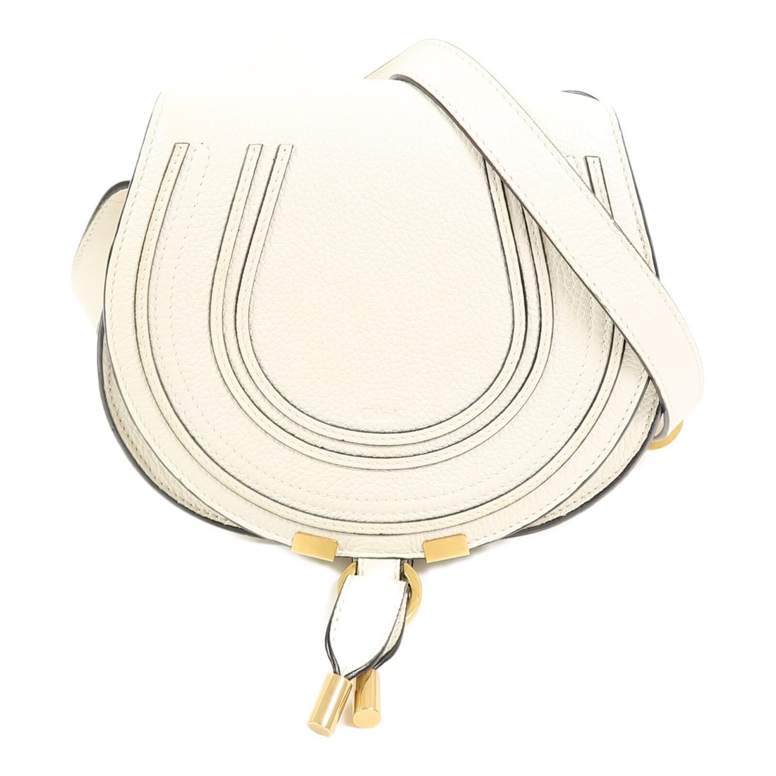 Chloe Marcie Small Saddle Bag White Calfskin Shoulder Purse (1 of 13)
