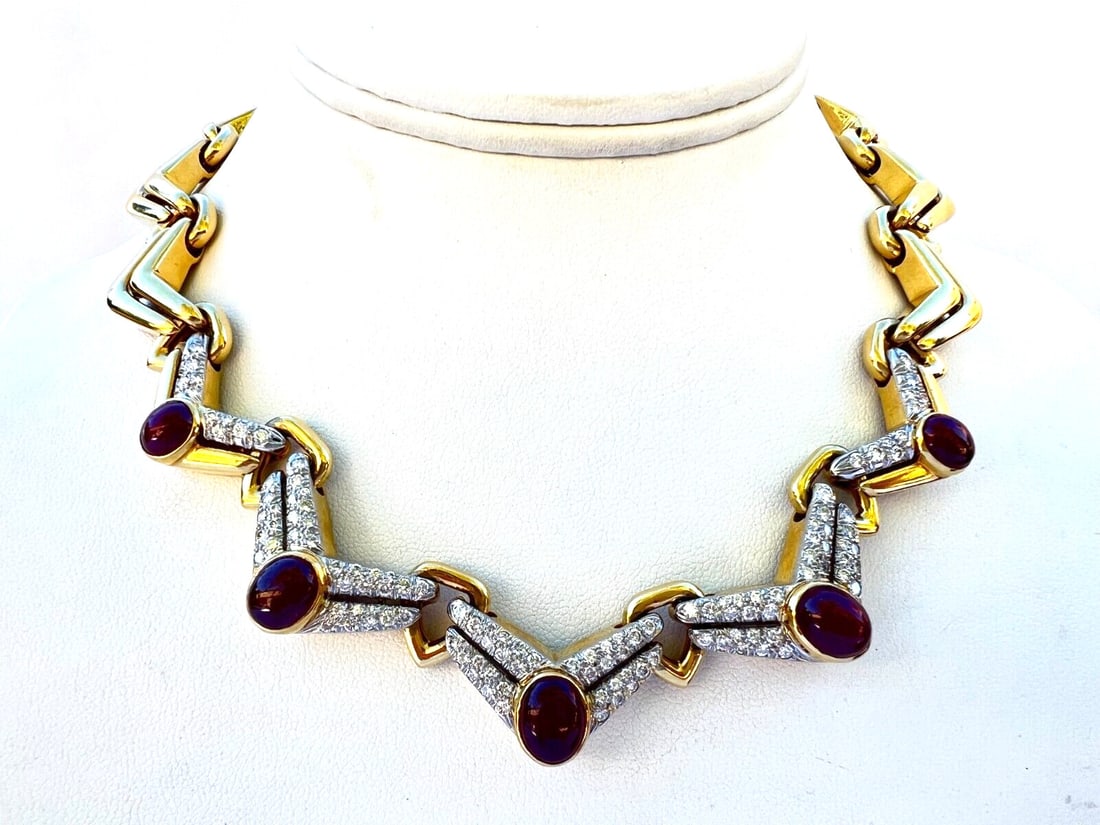 Stunning 18K Yellow Gold Platinum Diamond Ruby Collar Necklace (1 of 10)