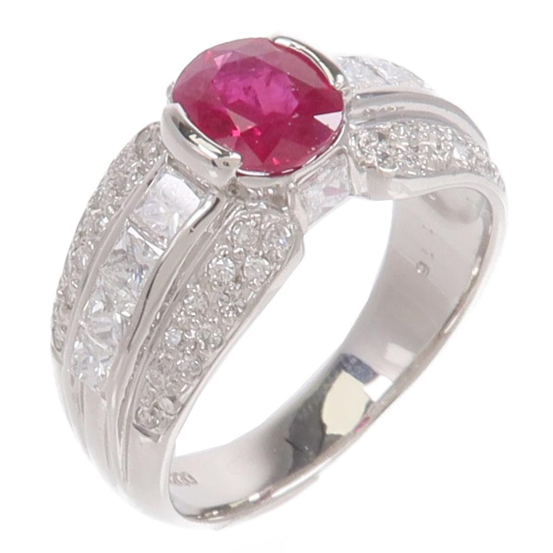 Pt900 Platinum Ruby Diamond Ring Size 7 1.27ct 1.16ct (1 of 9)