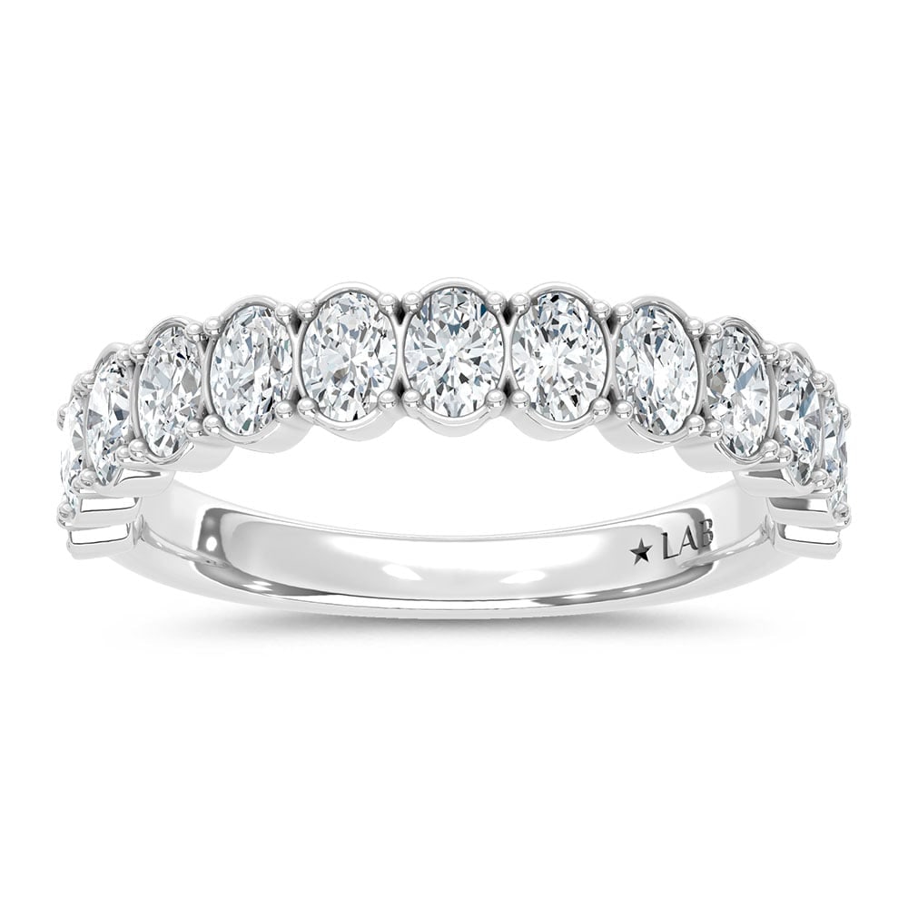 14K White Gold Lab Grown Diamond 1 3/4 Ct.Tw. Oval Shape Wedding Band: 14K White Gold Lab Grown Diamond 1 3/4 Ct.Tw. Oval Shape Wedding Band Radiating with elegance, this 14K White Gold Wedding Band features 1 3/4 Ct.Tw. of Oval Lab Grown Diamonds. The oval shape