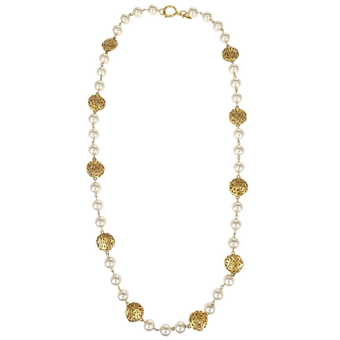 Chanel Gold Plated Chain Necklace with Artificial Pearl (1 of 10)