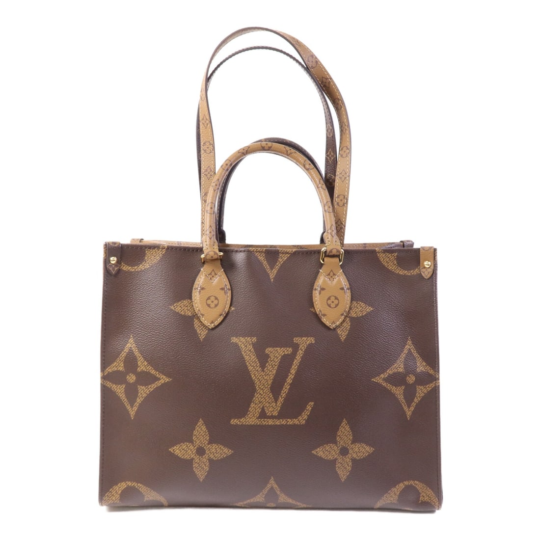 Louis Vuitton On The Go MM M45321 Monogram Giant 2 Way Shoulder Bag: Louis Vuitton On The Go MM M45321 Monogram Giant 2 Way Shoulder Bag Louis Vuitton On The Go MM 2 Way Bag, model M45321, in brown Monogram Giant and PVC coated canvas. This women's regular-size bag fea
