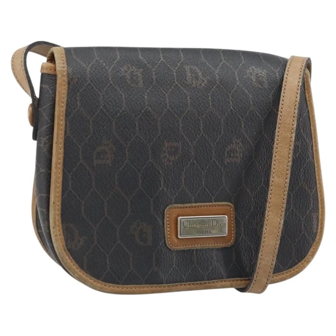 Christian Dior Vintage Honeycomb Flap Shoulder Bag Canvas Leather Black: Christian Dior Vintage Honeycomb Flap Shoulder Bag Canvas Leather Black This Christian Dior Vintage Honeycomb shoulder bag features a distinctive honeycomb canvas design with black leather accents. Th