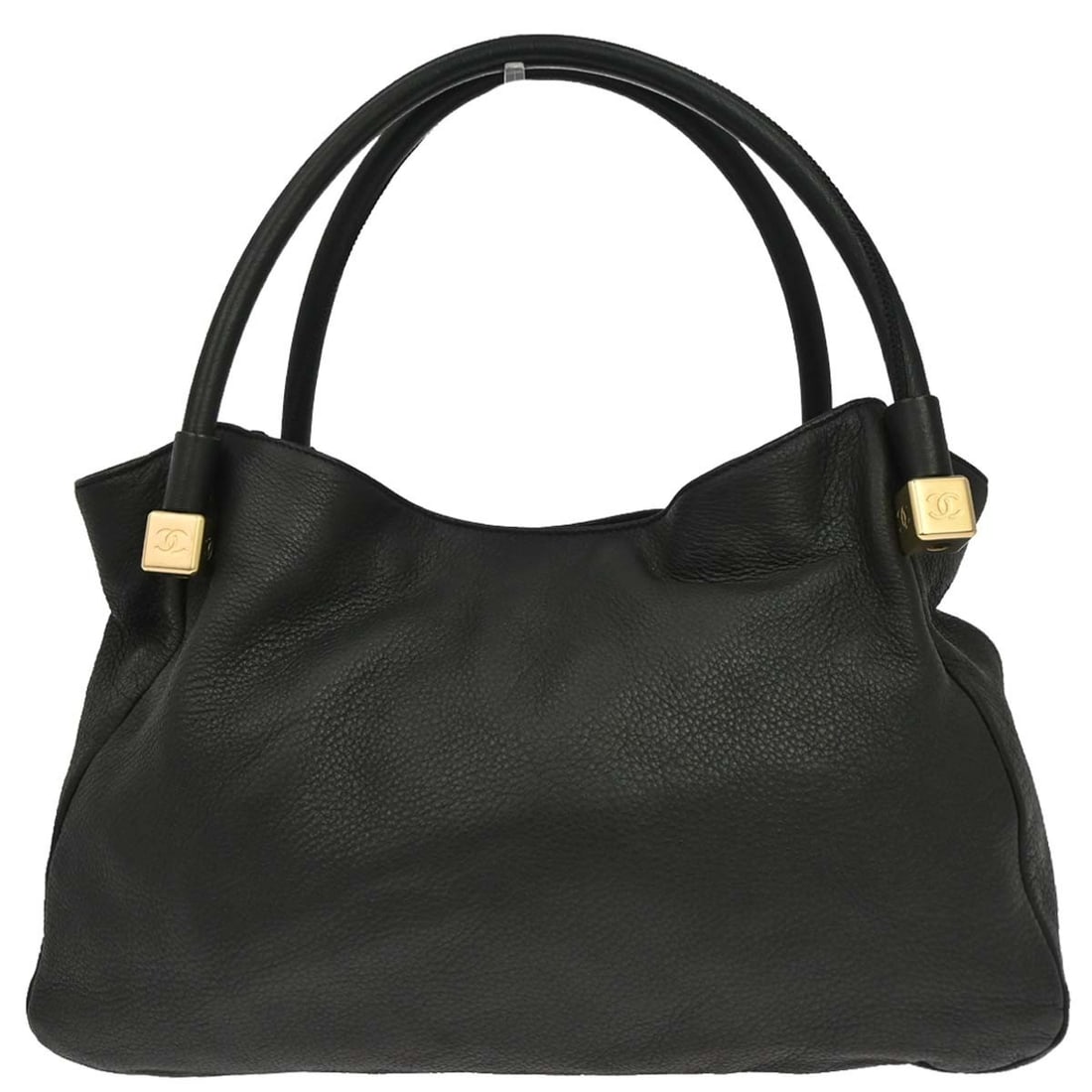CHANEL CC Dice Black Deerskin Tote Handbag: CHANEL CC Dice Black Deerskin Tote Handbag Black CHANEL top handle bag made in Italy, crafted in deerskin with lambskin handle and strap material. It features a zip closure, double handles, a silver-t
