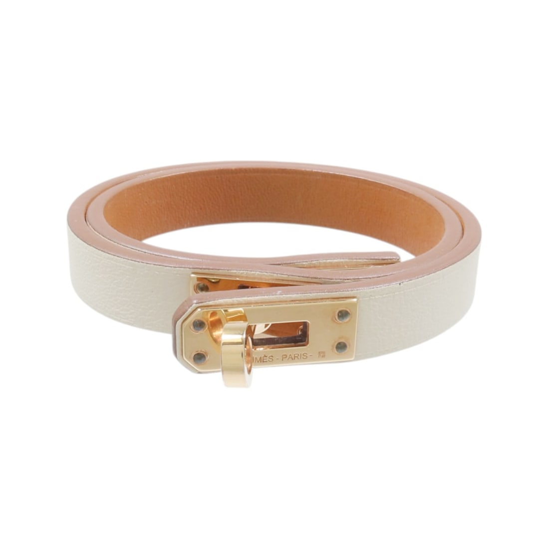 Hermes Kelly Double bracelet in white Nata calfskin and metal (1 of 11)