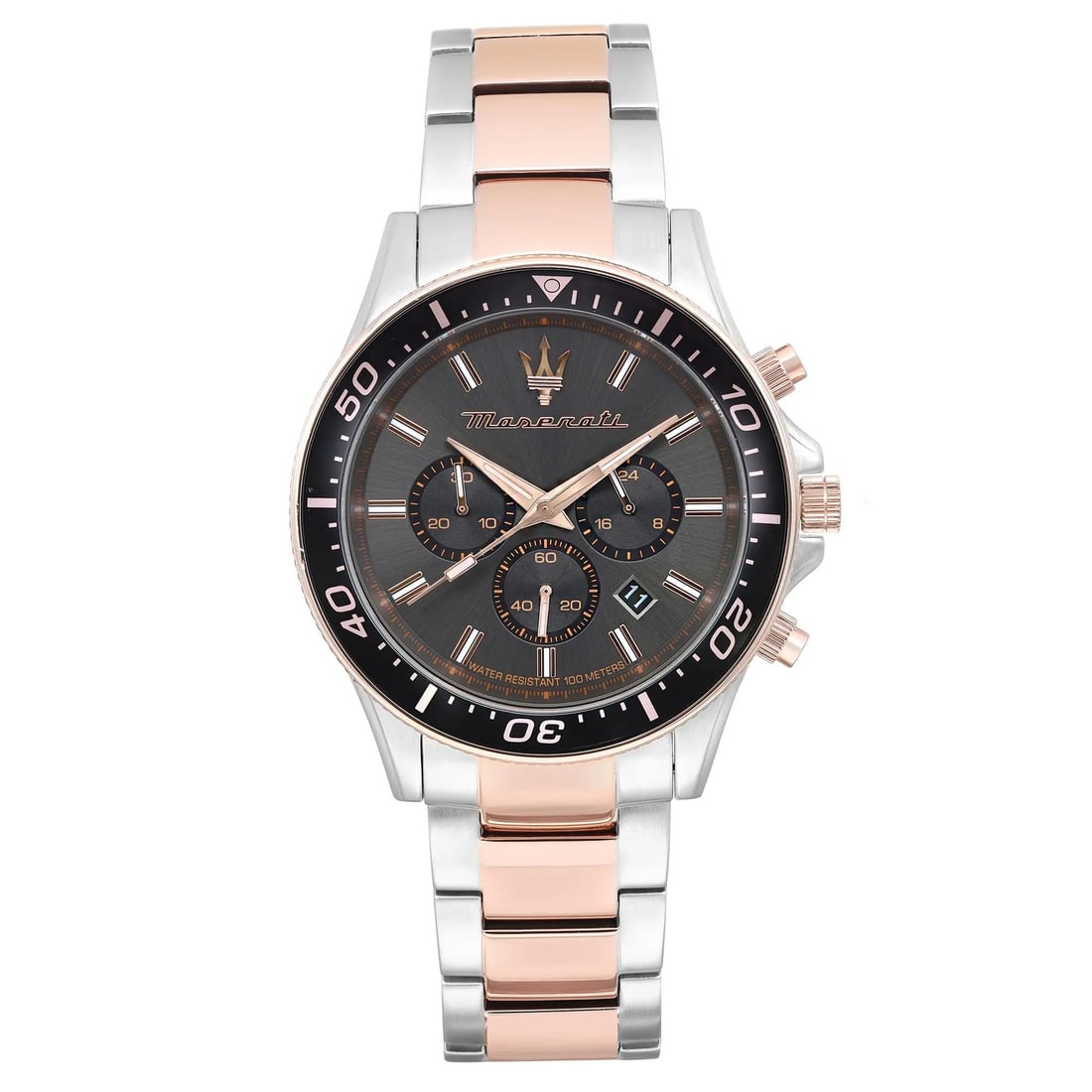 Maserati Sfida 44mm Two-Tone Quartz Men's Watch Black Dial R8873640002: Maserati Sfida 44mm Two-Tone Quartz Men's Watch Black Dial R8873640002 The Maserati Sfida is a stylish men's wristwatch combining a sophisticated two-tone steel design with a striking black dial. This
