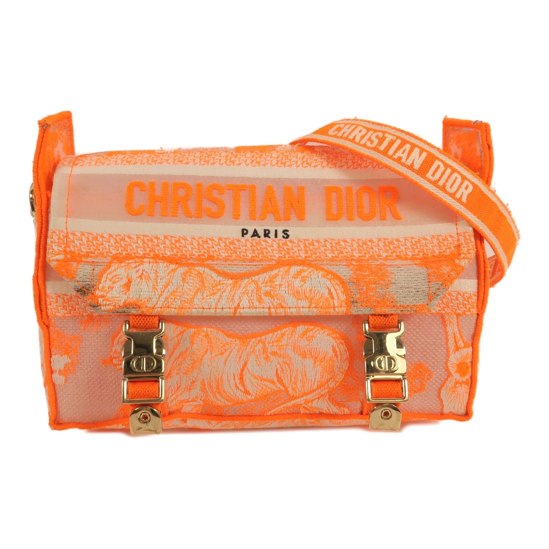 Dior Camp Small Canvas Shoulder Bag Orange CD GHW: Dior Camp Small Canvas Shoulder Bag Orange CD GHW A Christian Dior Dior Camp small shoulder bag in orange canvas with gold-tone hardware. The bag measures approximately 22 cm wide, 16.5 cm high, and 7