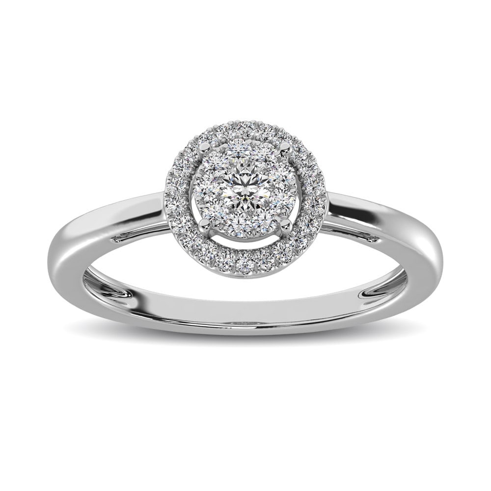 Diamond Composite 1/4 Ct.tw Fashion Ring: Diamond Composite 1/4 Ct.tw Fashion Ring A sparkling masterpiece, this exquisite diamond Fashion ring crafted in 10K white gold, this ring showcases round-cut diamond center stone bordered with a doub
