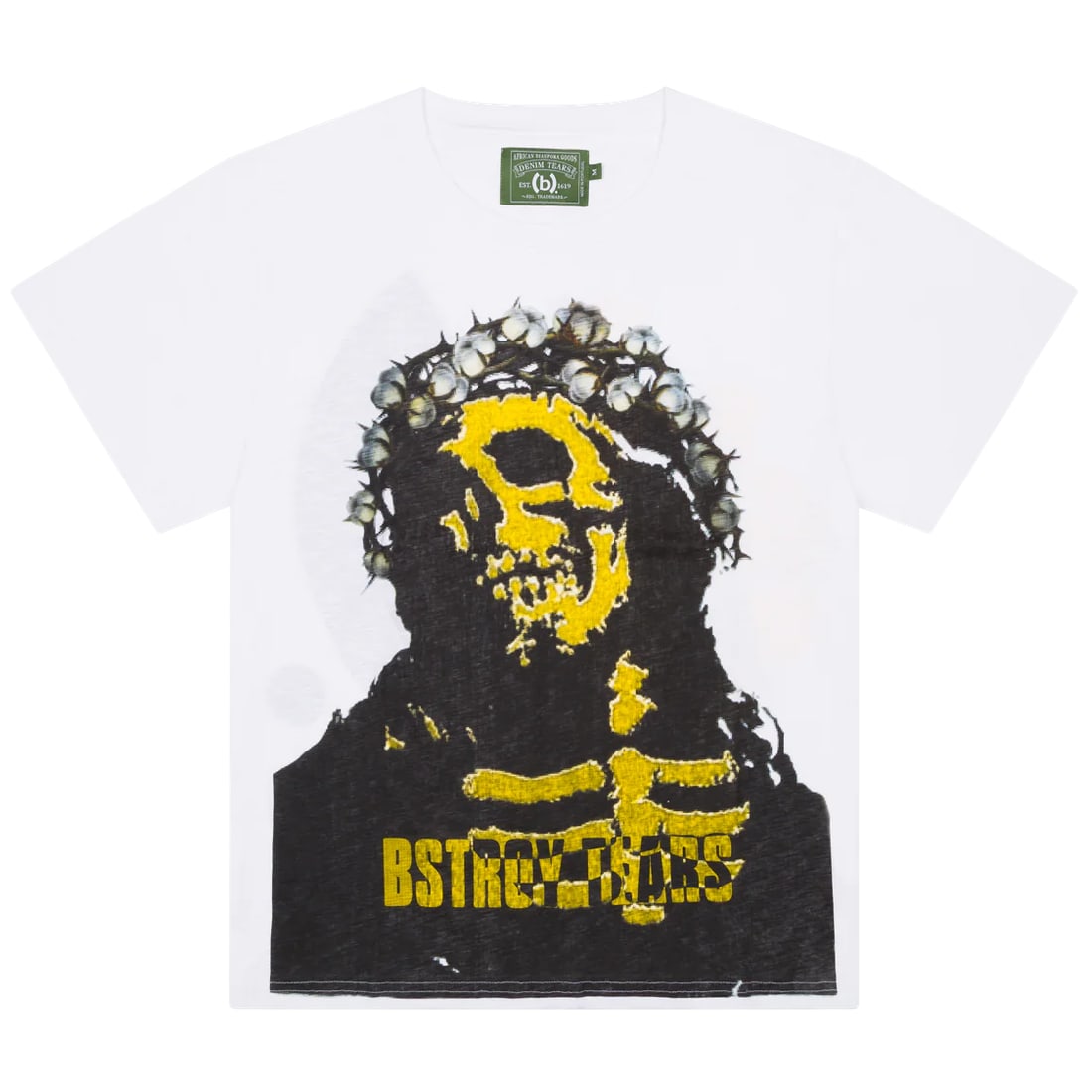 Denim Tears Bstroy Cotton White Tears Crown Tee XL: Denim Tears Bstroy Cotton White Tears Crown Tee XL This is an authentic Denim Tears Bstroy 'Tears Crown' t-shirt crafted from cotton in a white colorway. The tee is in un-used, unworn condition and co