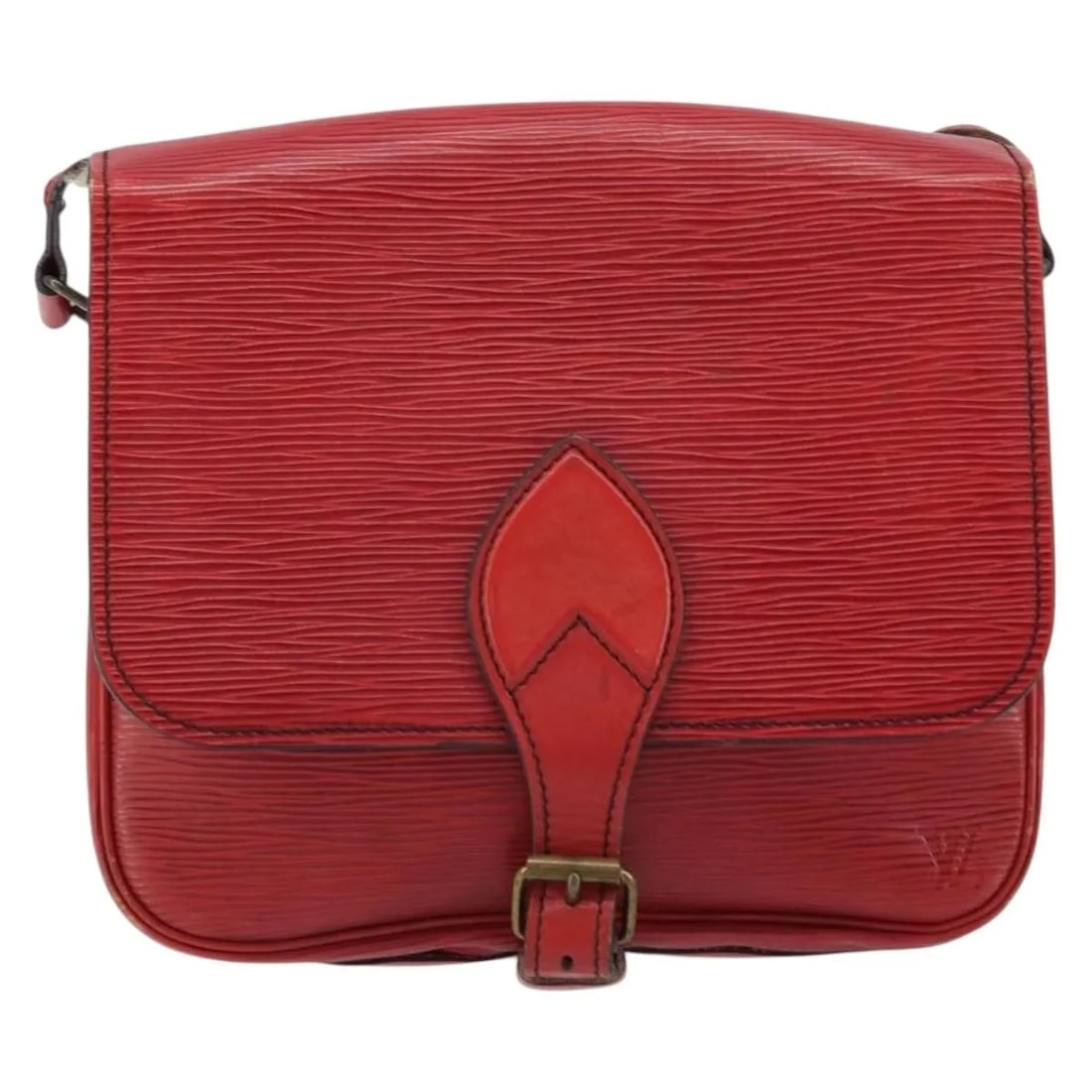 Louis Vuitton Cartouchiere Red Leather Shoulder Bag France 21cm: Louis Vuitton Cartouchiere Red Leather Shoulder Bag France 21cm This Louis Vuitton Cartouchiere handbag features Epi leather in red, designed for women. The bag shows signs of use, including rubbing a