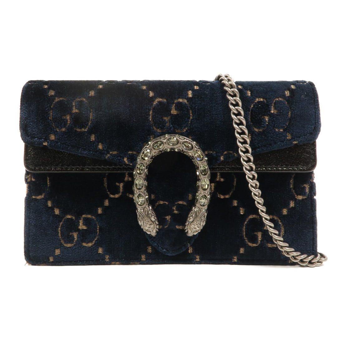 Gucci Dionysus Mini Chain Shoulder Bag Blue Velvet Calfskin 476432: Gucci Dionysus Mini Chain Shoulder Bag Blue Velvet Calfskin 476432 A GUCCI GG SHW Dionysus Mini Chain Shoulder Bag in blue, made from calfskin (cowhide) and velvet. This mini shoulder bag features a c