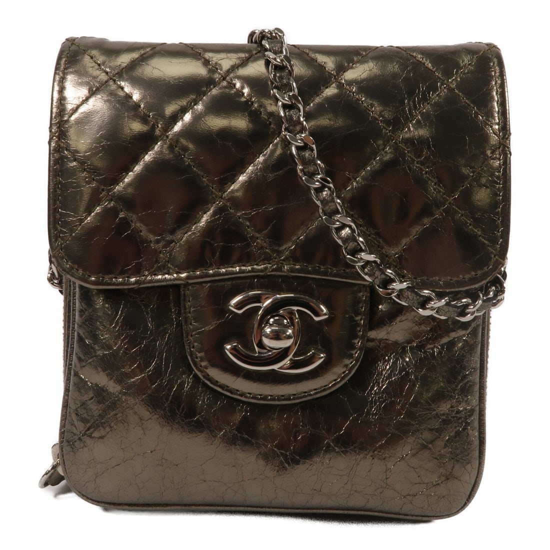 CHANEL CC Bronze Calfskin Chain Shoulder Bag with SHW: CHANEL CC Bronze Calfskin Chain Shoulder Bag with SHW CHANEL CC SHW Chain Shoulder Bag in bronze calfskin leather with silver-tone hardware. It features a turn lock closure, an interior card pocket fo