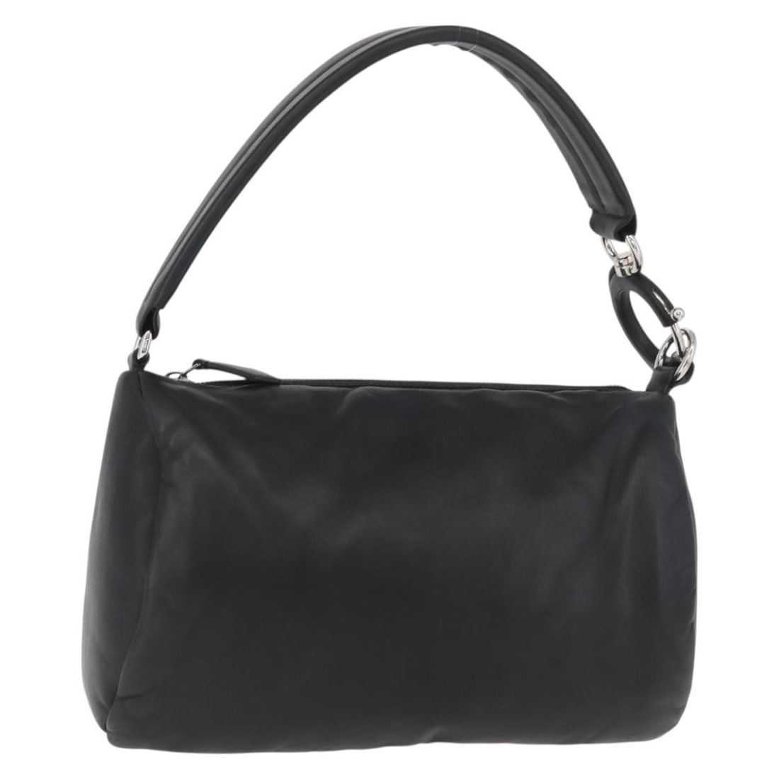 Burberry Black Leather Handbag Silver Tone Made in Italy: Burberry Black Leather Handbag Silver Tone Made in Italy A Burberry leather handbag in black and silver, made in Italy. The bag measures approximately W30 cm x H18 cm x D11 cm, with a handle drop of a
