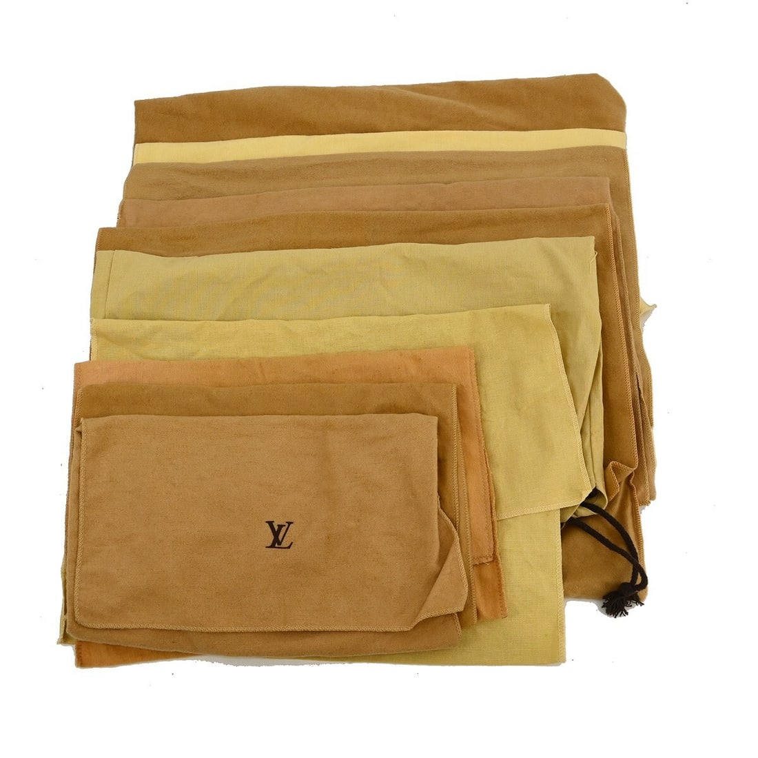 Set of 10 Louis Vuitton cotton dust bags brown beige authentic: Set of 10 Louis Vuitton cotton dust bags brown beige authentic Brown and beige dust bag set from Louis Vuitton, made of 100% cotton and intended for unisex use. The listing describes a 10-piece set wi